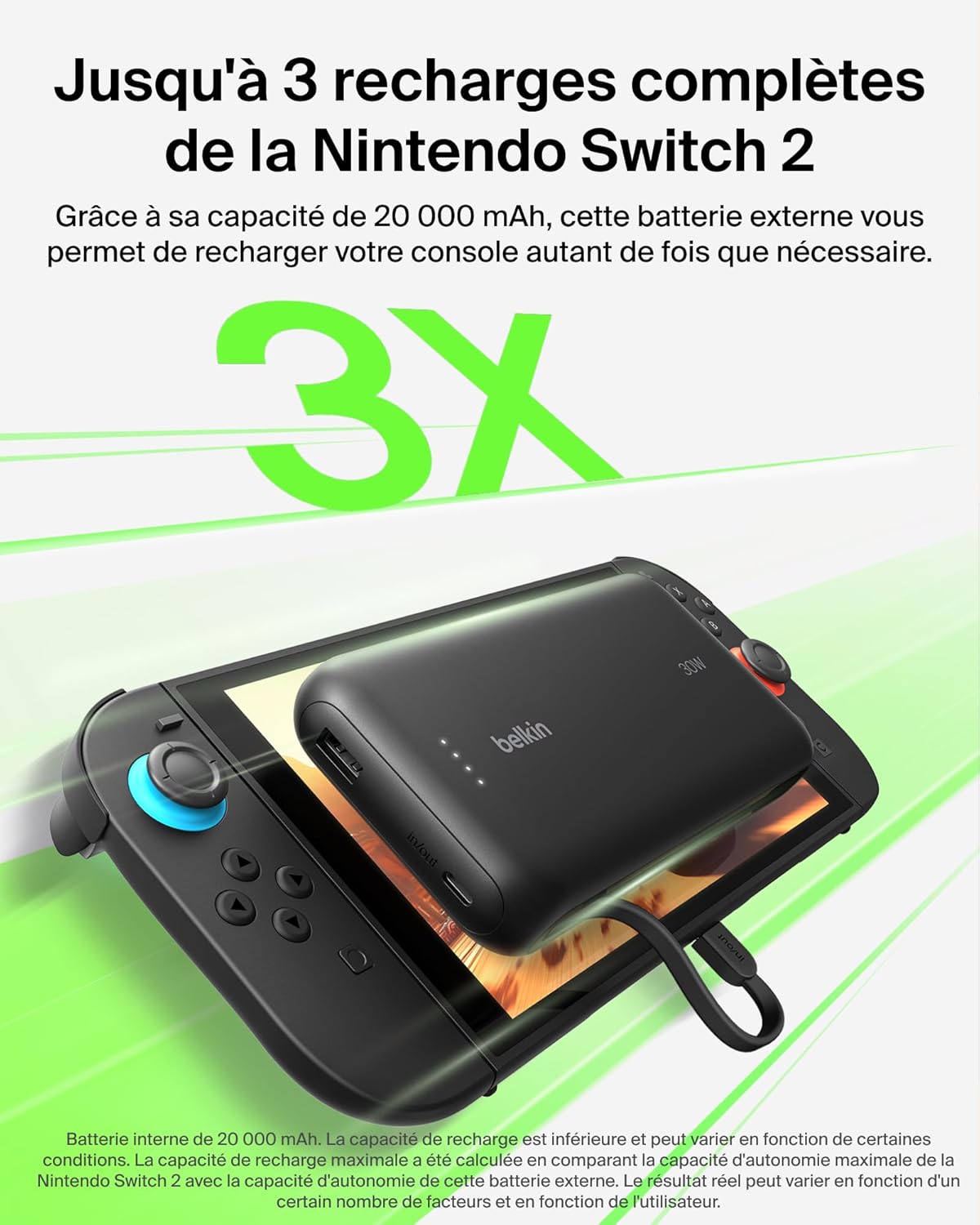 Thumbnail 1 de Belkin Batterie Externe Gaming 20000 mAh 30 W avec câble USB-C intégré (noir)