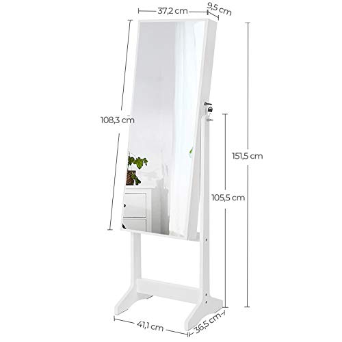 Thumbnail 6 de SONGMICS Armoire à Bijoux JJC69WT: miroir pleine longueur, serrure et rangement 4 étagères