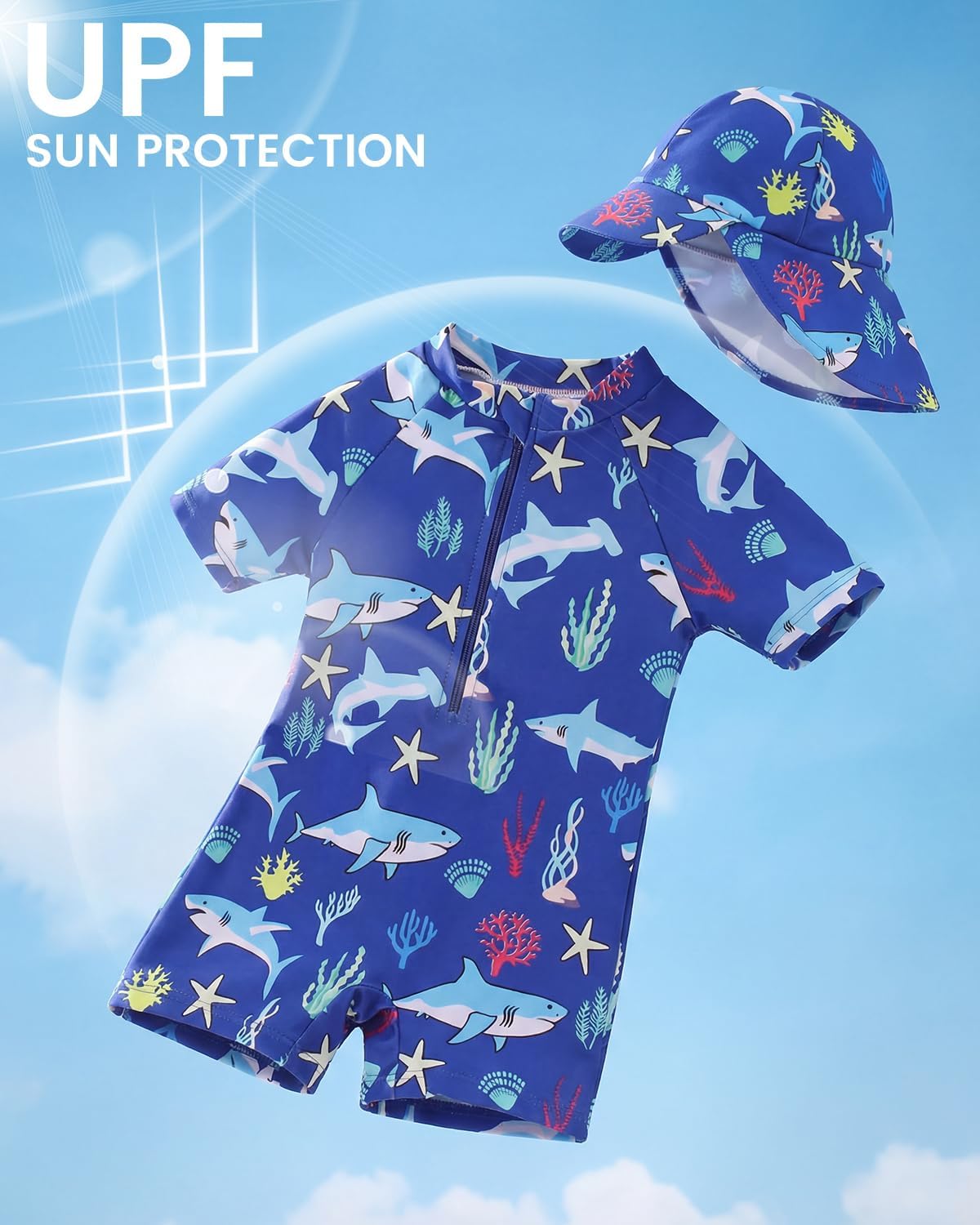 Thumbnail 3 de JiAmy Baby Badeanzug Einteiler kurzarm mit UV-Schutz und Mütze (3 Monate–3 Jahre)