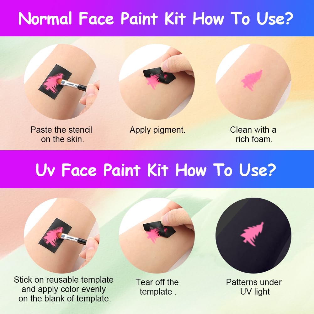 Thumbnail 4 de URAQT Kinderschminke Set – 2er Pack mit UV Face Paint und 15-Farben Schminkpalette für Kinder und Erwachsene