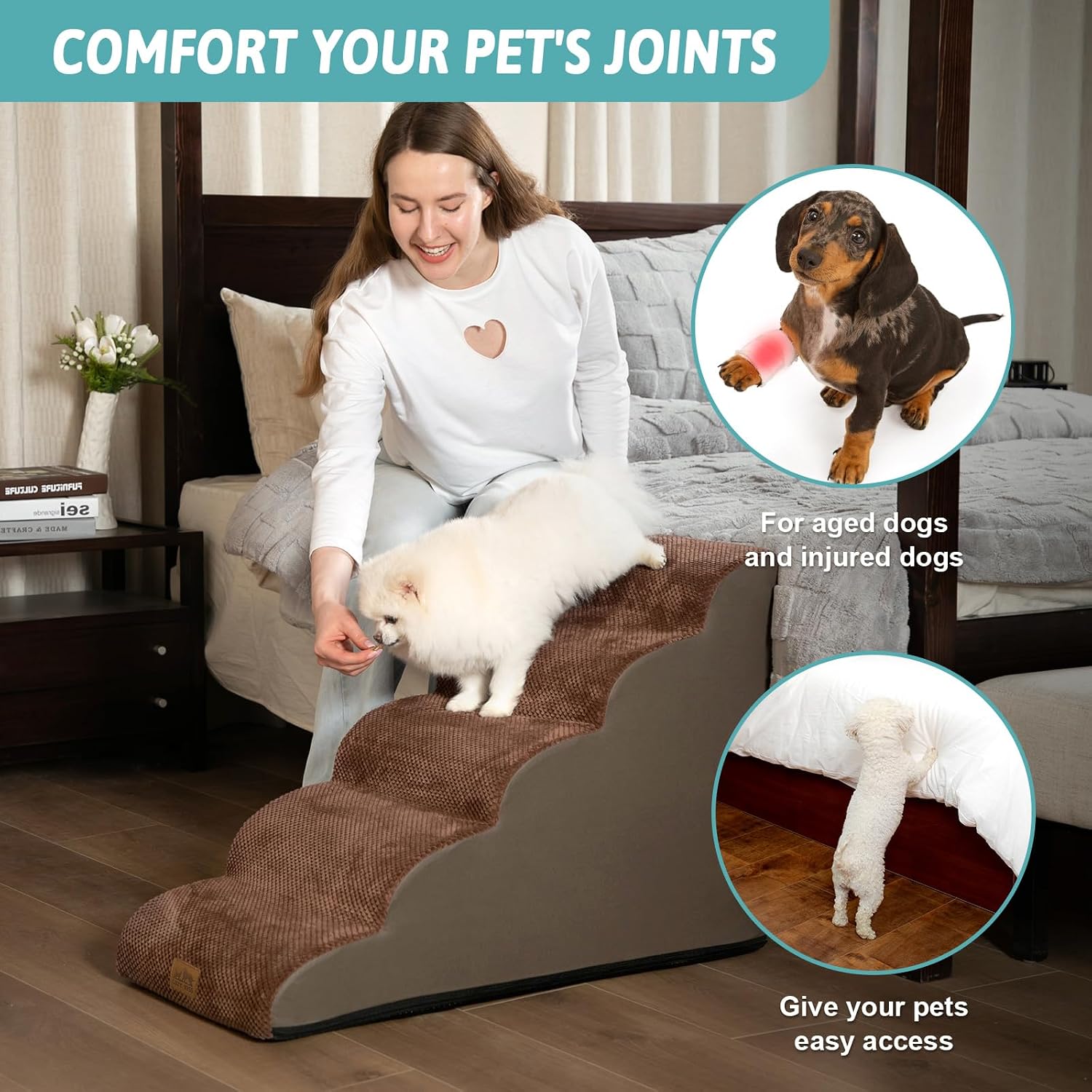Thumbnail 2 de COZY KISS Hundetreppe für kleine Hunde (5 Stufen) – Haustiertreppe aus dichtem Schwamm für Couch & Bett