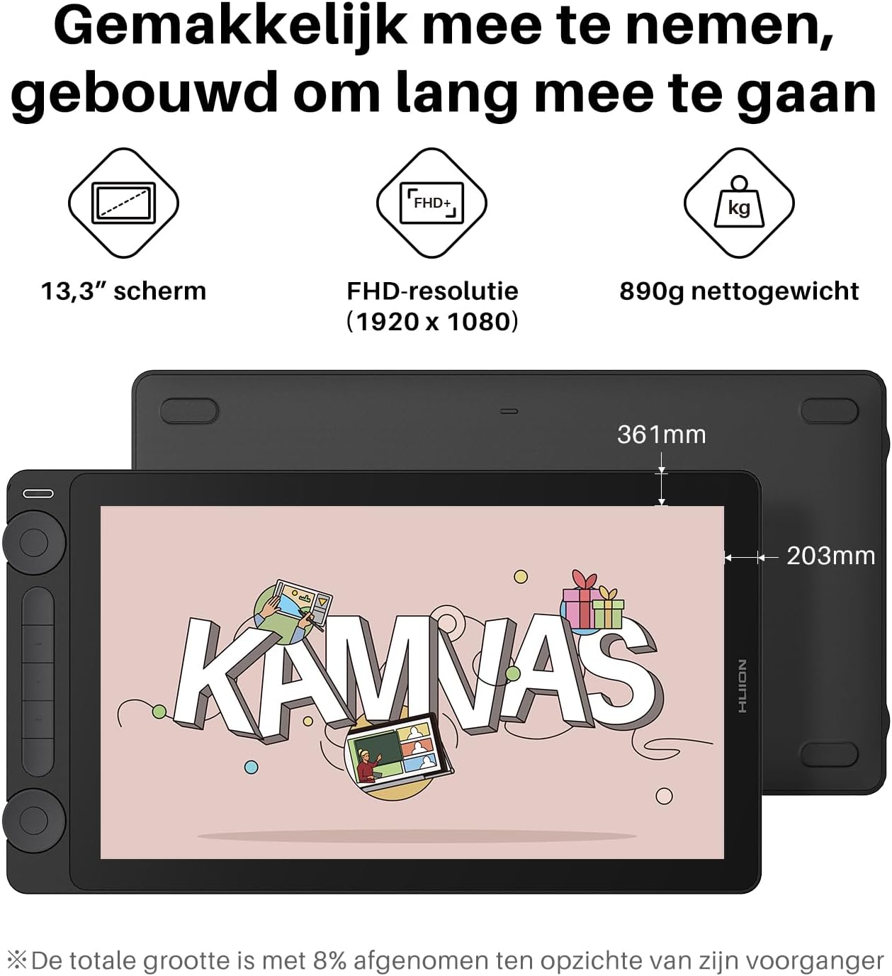 Detalle 2 de HUION Kamvas 13 Gen 3 drawing tablet with screen, PenTech 4.0, dual dials