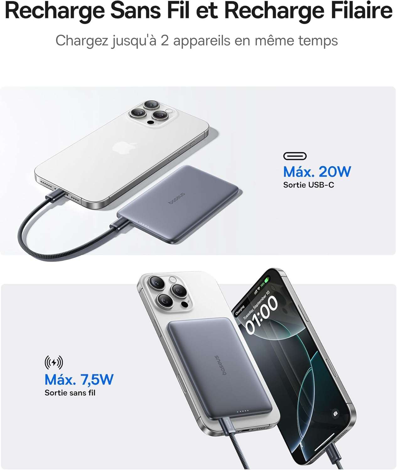 Thumbnail 4 de Baseus Picogo AM41 Powerbank Ultra Slim 5000mAh MagSafe – Charge rapide PD 20W