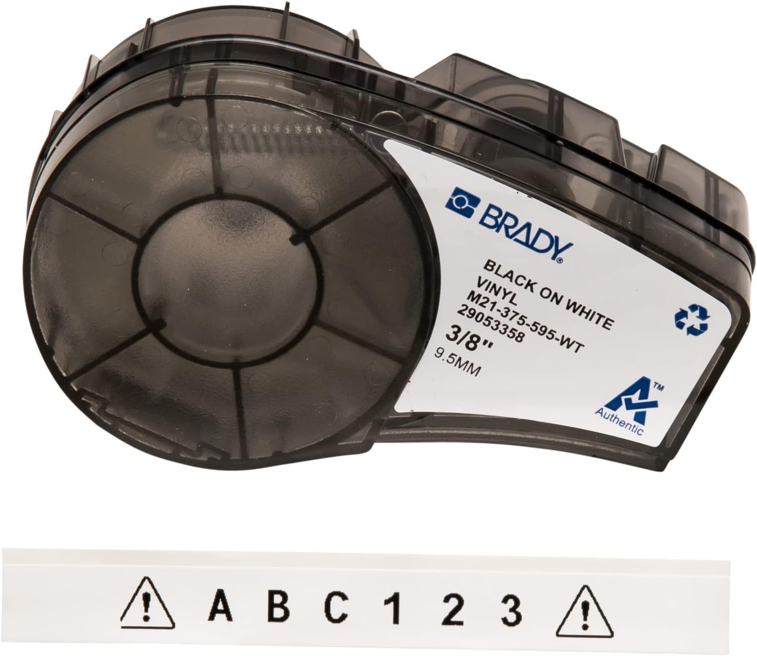 Brady nastro in vinile per stampanti per etichette M210 e M211 M21-375-595-WT (nero su bianco, 9,53 mm x 6,40 m)