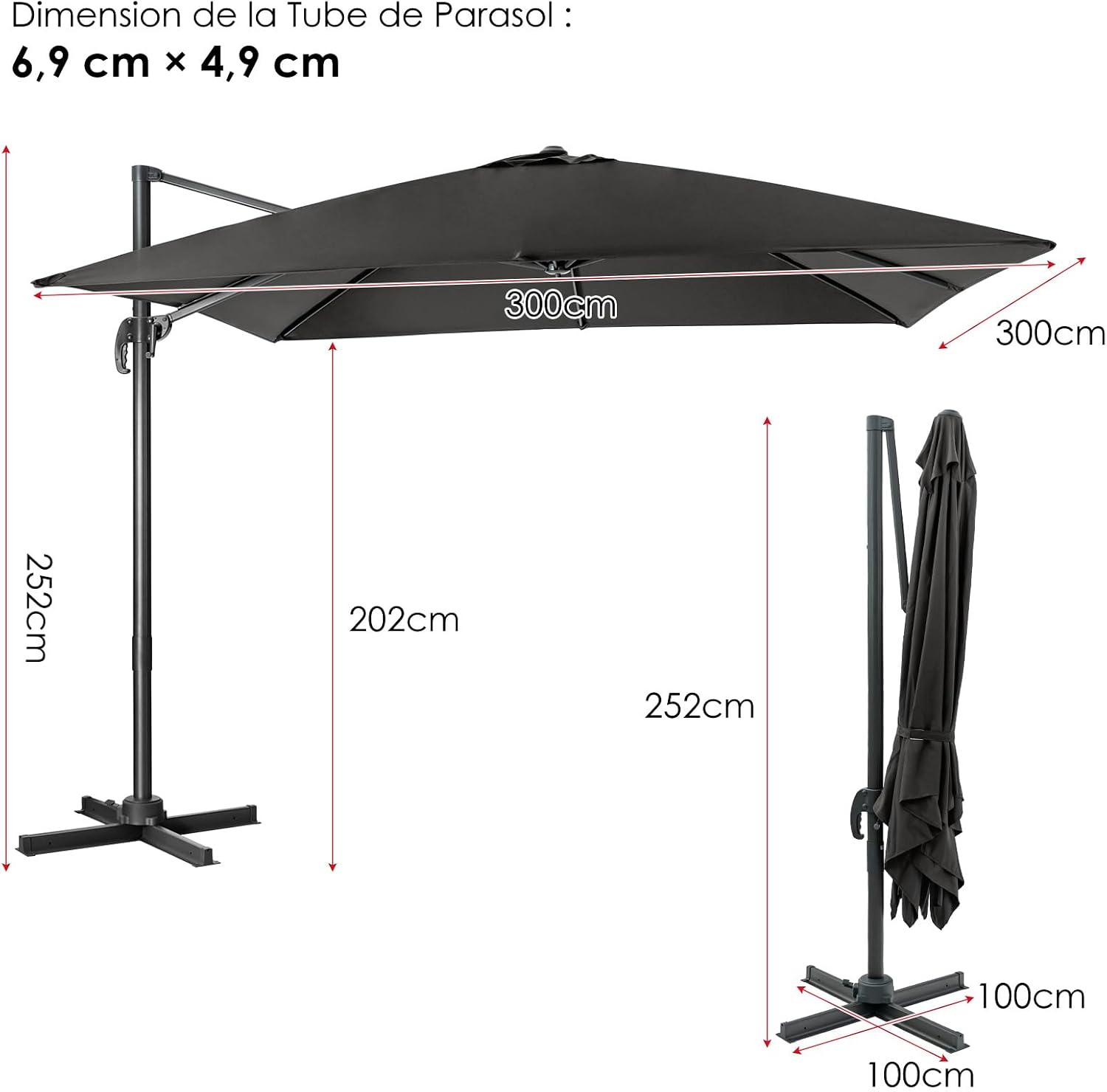 Thumbnail 2 de COSTWAY Parasol de Jardin Extérieur Déporté 3x3m – Inclinable, Rotation 360° et Toit Double Ventilation