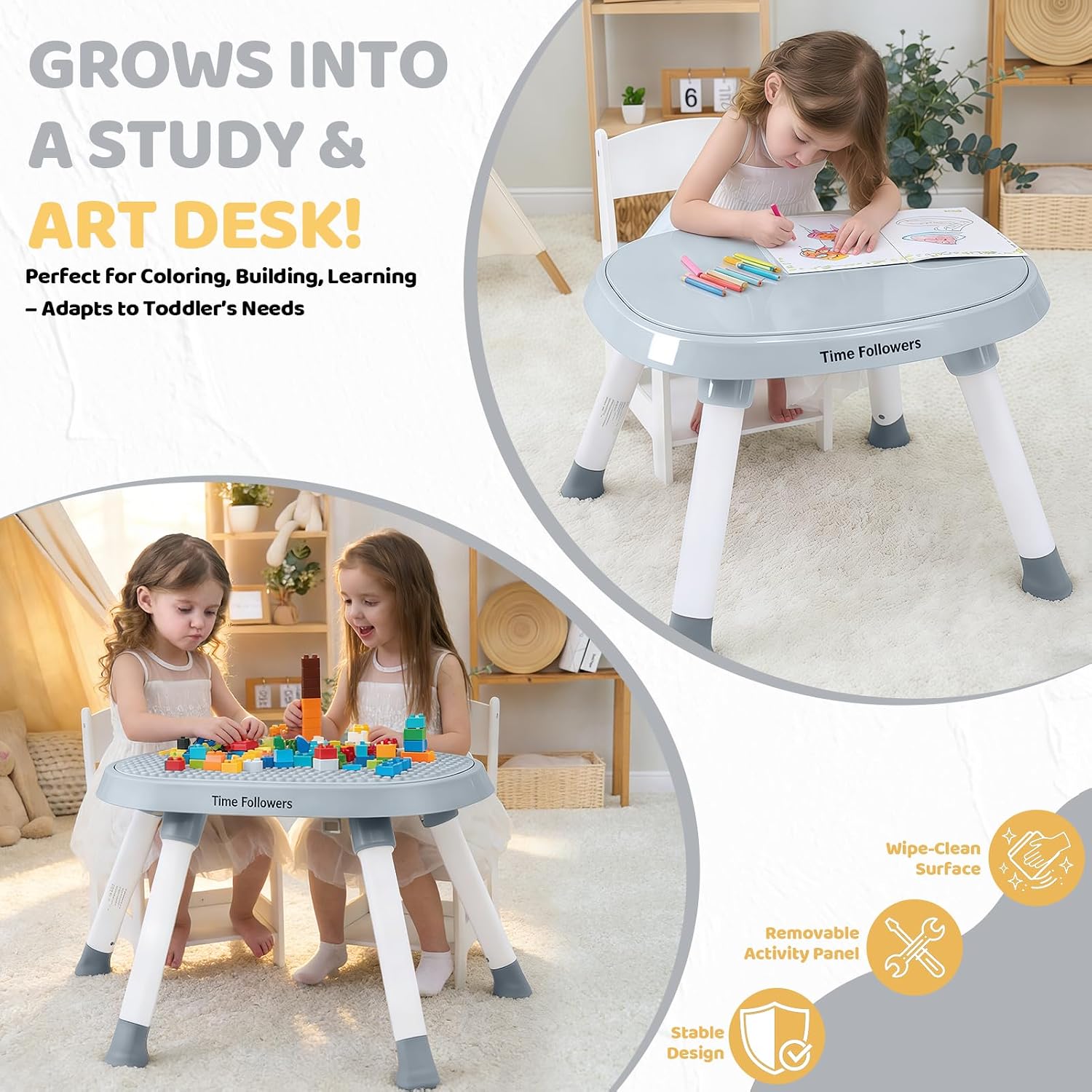 Detalle de Time Followers 6-in-1 Baby Activity Center (4-Stage Montessori-Inspired) in Grey