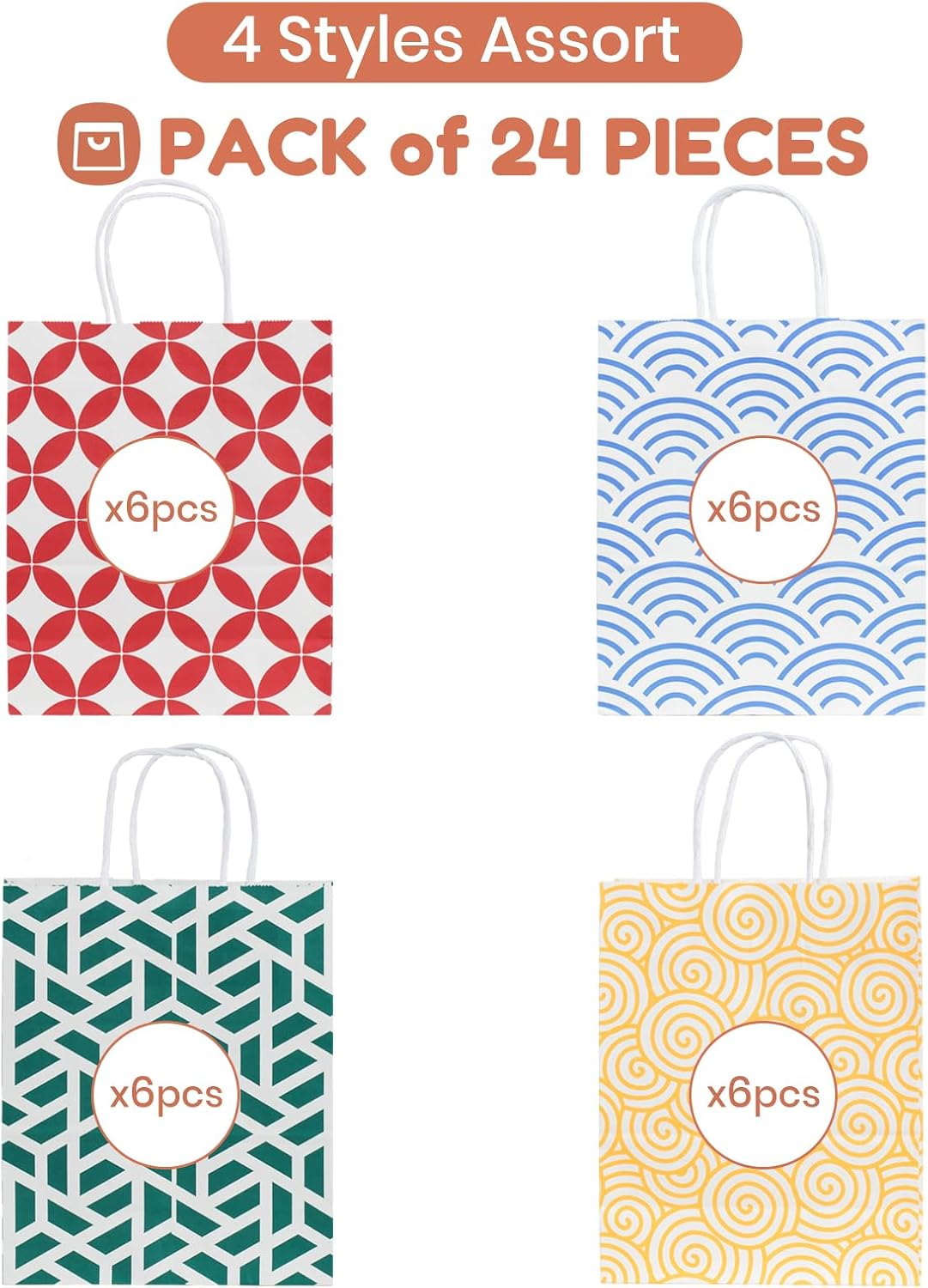 Thumbnail 2 de Parmedu Assorted Colour Paper Bag Set: 24 Gift Bags with Handles (10.2 x 8.5 x 3.9 Inches)