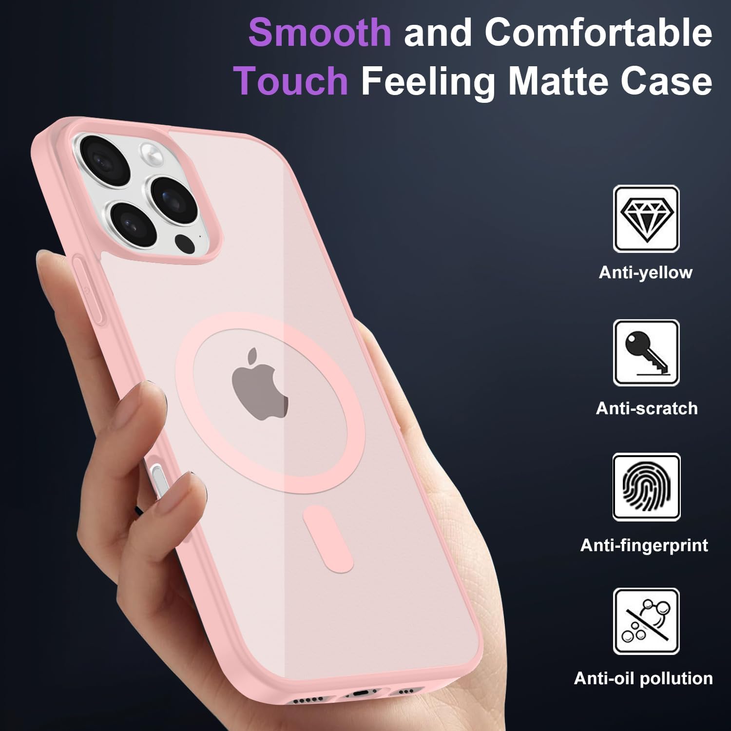 Detalle 2 de Magnetic Cover per iPhone 16 Pro - Rosa chiaro, con 2 vetri temperati e bumper in TPU