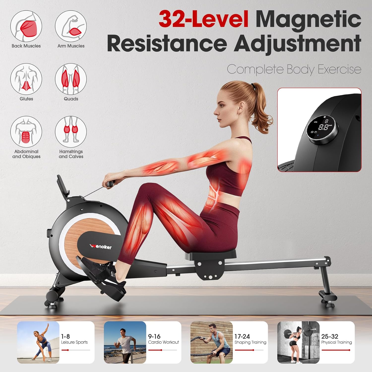 Detalle 1 de Wenoker magnetic rowing machine 32 levels