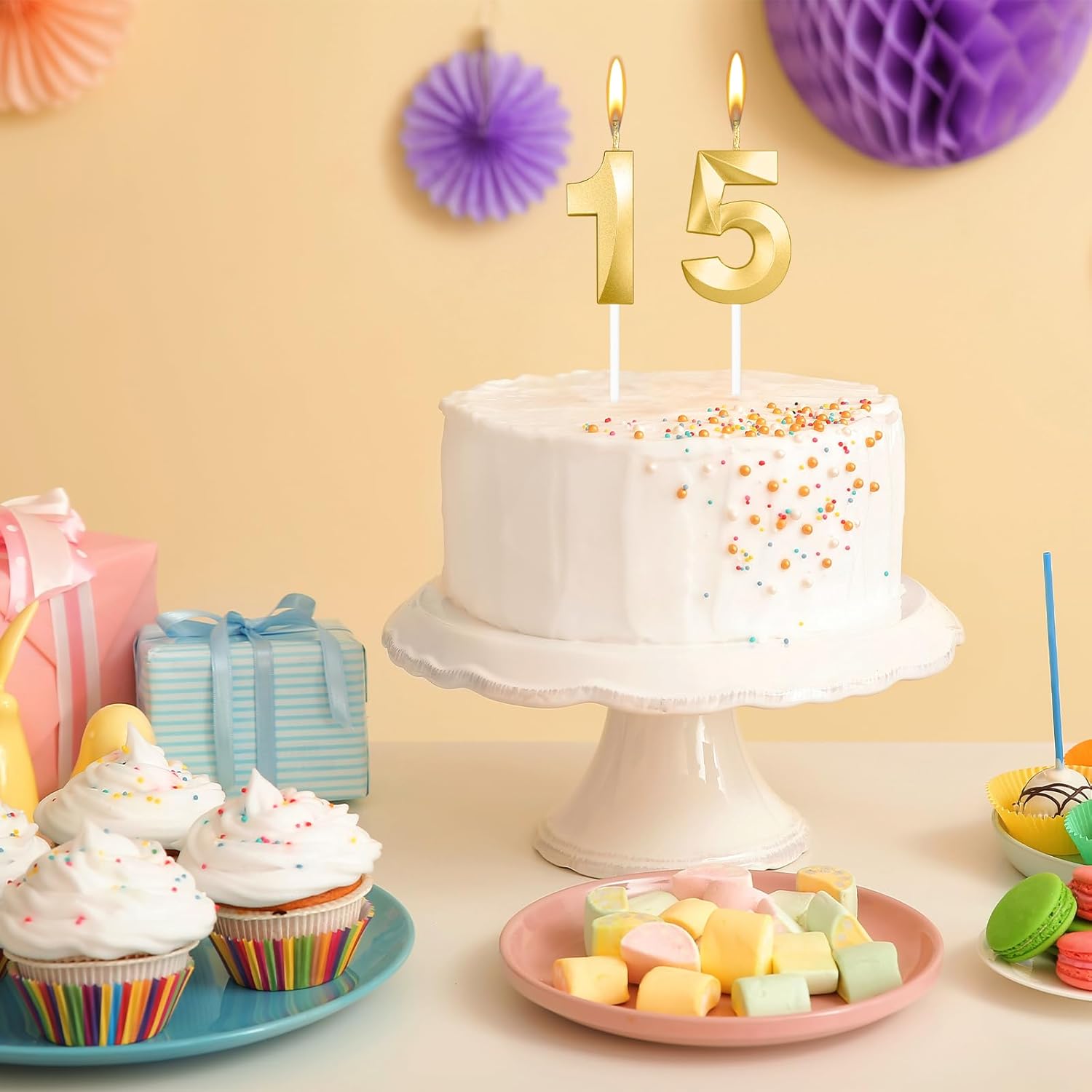 Thumbnail 2 de Yiran 3D Gold Birthday Candle Number 50 (5 and 0 set) for 50th Cake Topper