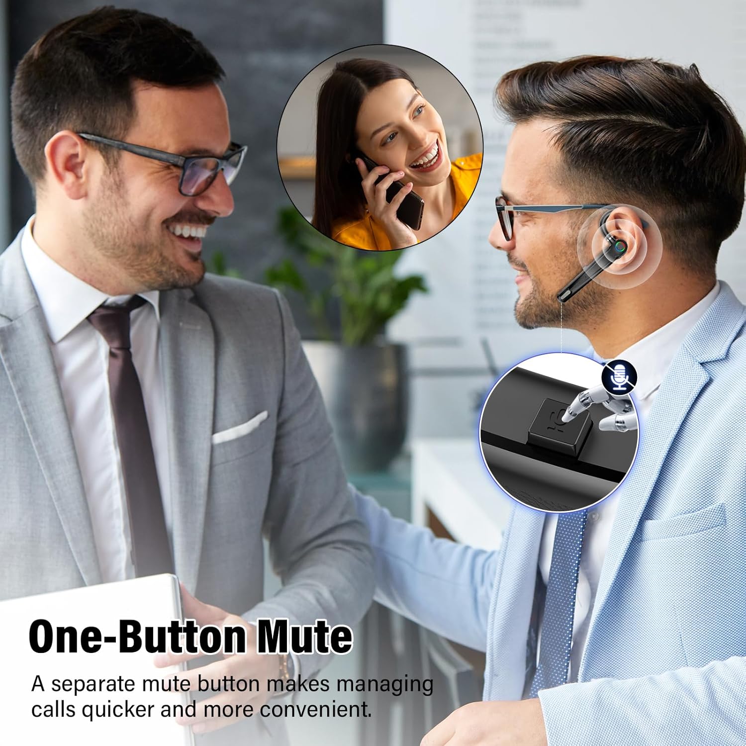 Detalle de Bluetooth Headset V5.4 – Freisprech-Headset mit ENC, aptX und Ladebox (115 Std) für Business/Truckers
