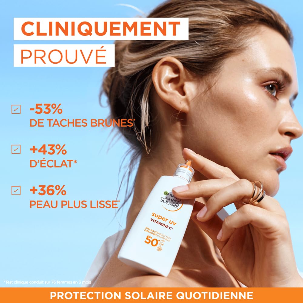 Detalle de Garnier Ambre Solaire Super UV Vitamin C Daily Fluid gegen dunkle Flecken (LSF 50+, unsichtbares Finish), 40 ml