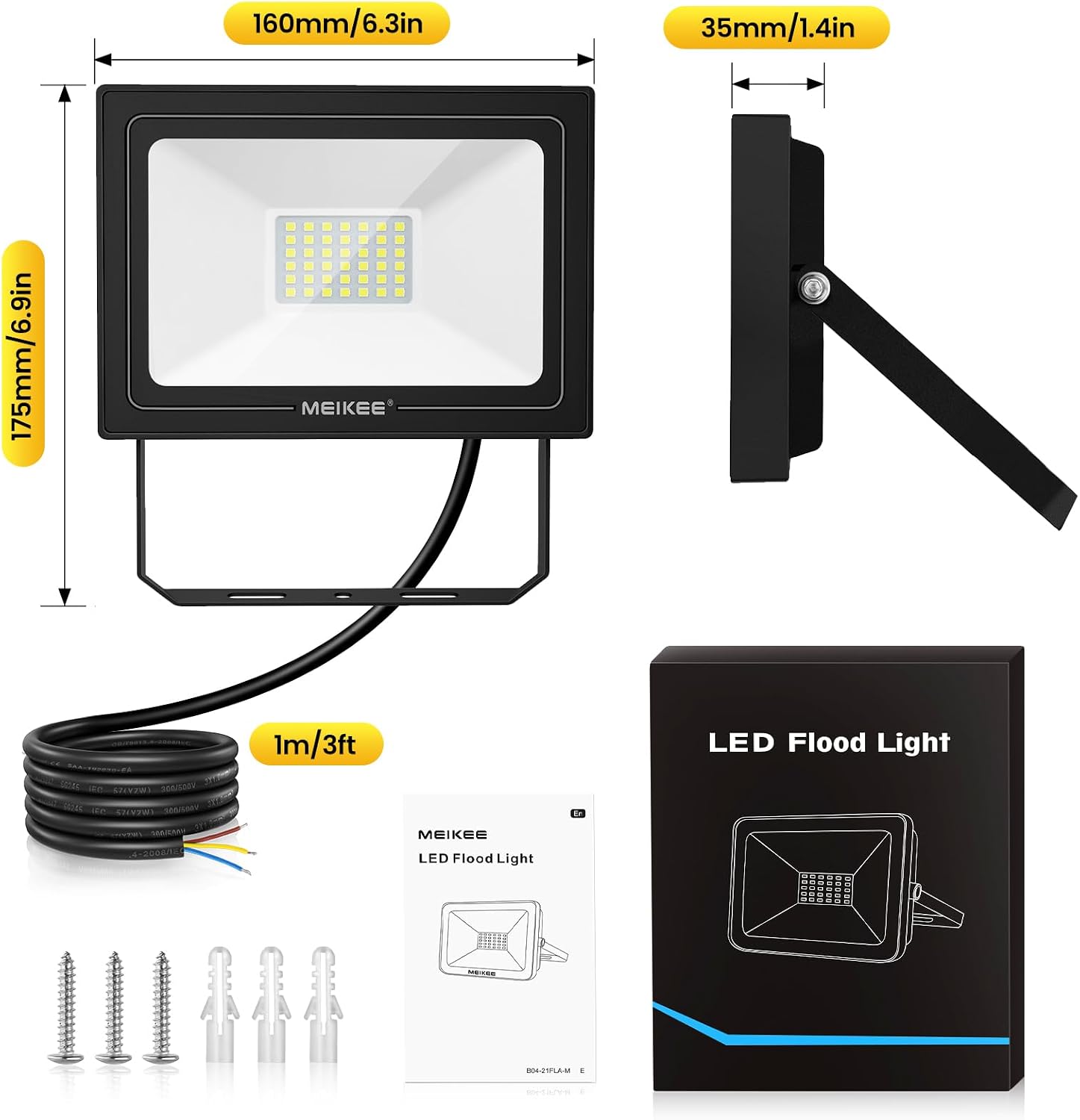 Thumbnail 6 de MEIKEE 35W LED Floodlight Outdoor: 3000 Lumen Security Light with IP66 Waterproofing