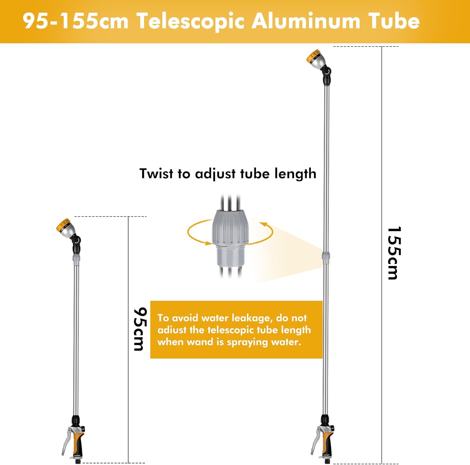 Thumbnail 1 de RESTMO 95–155cm metal telescopic watering wand with 180° adjustable head and 7 spray patterns