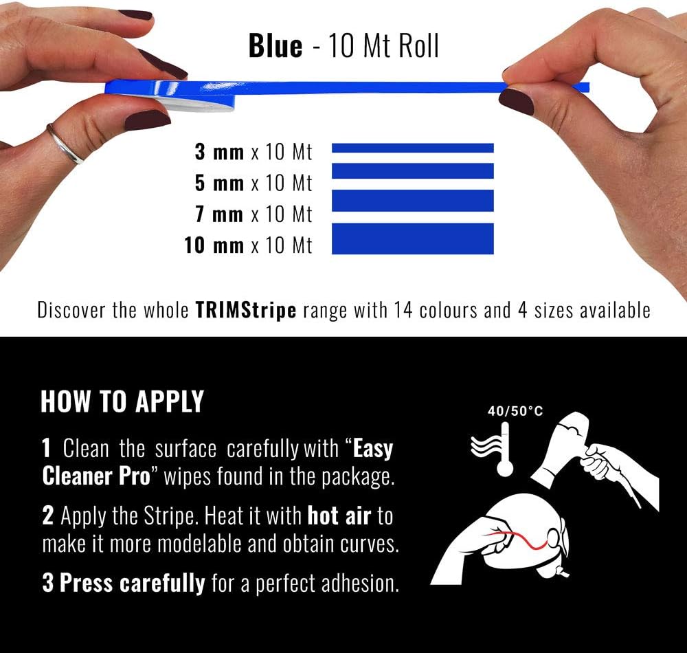 Detalle de 4R Quattroerre.it 10498 Trim Stripes Adhesive Strips for Cars, Blue, 10 mm x 10 m