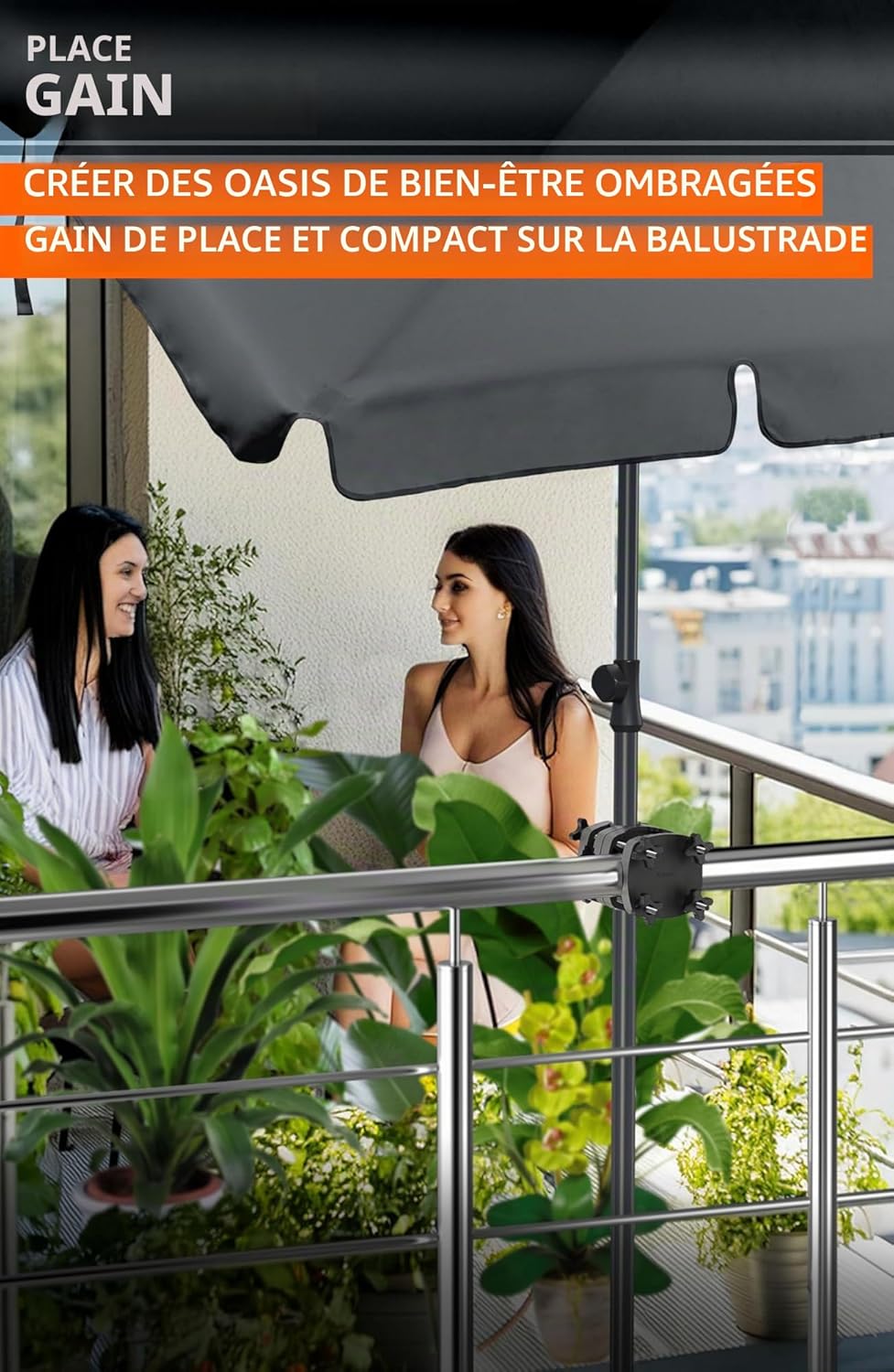 Detalle de 4smile Support de Parasol SunnyGuy 2.0 – Base Universelle et Compacte pour Balcon, Gris