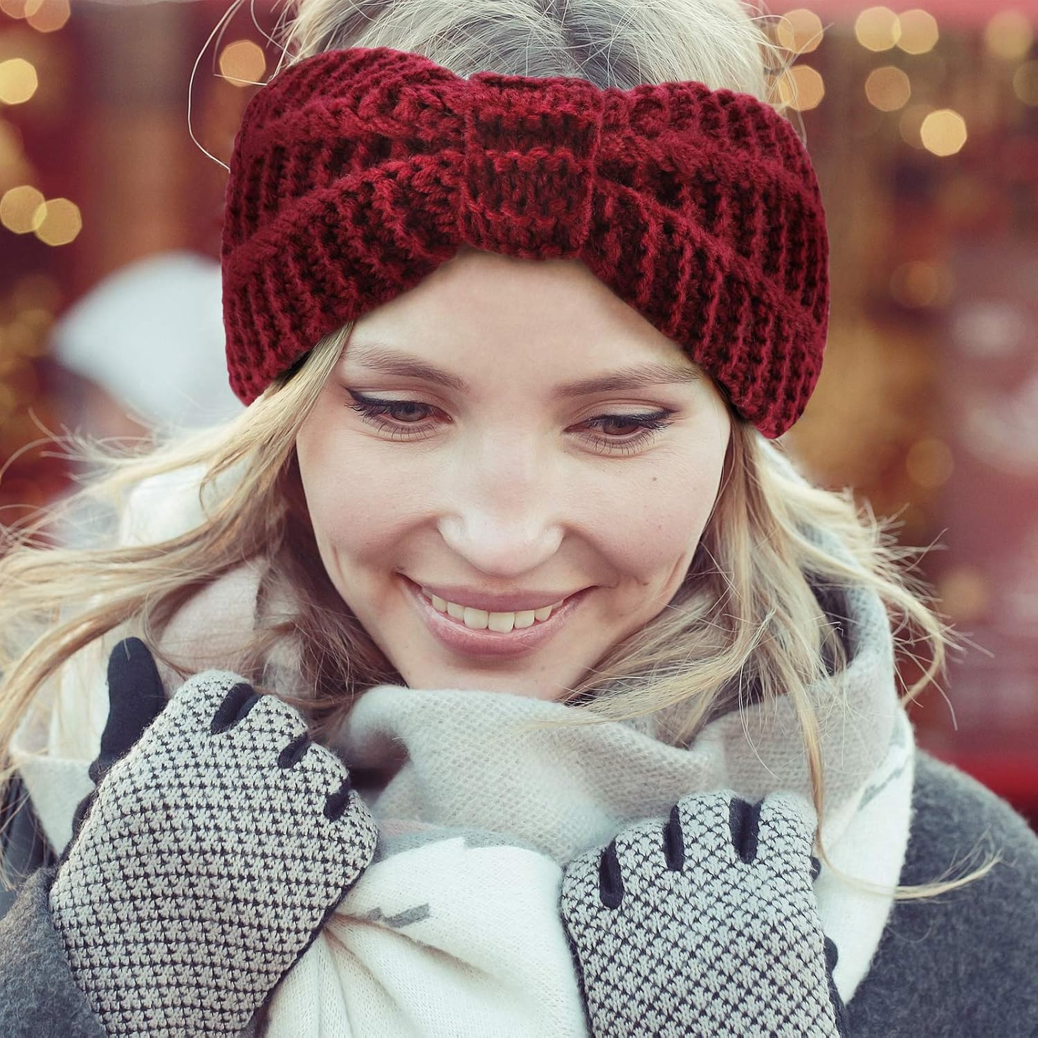 Detalle de DRESHOW 6er-Set Winter-Strick-Stirnbänder für Damen und Mädchen