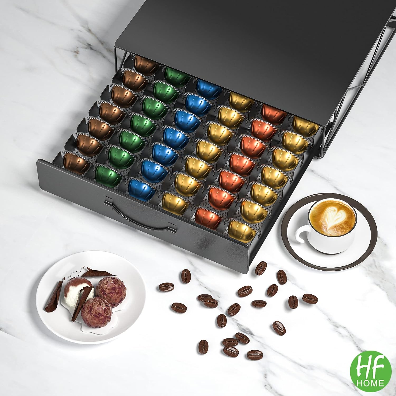 Detalle de HFHOME 1 metalen koffiecapsulehouder voor Nespresso Vertuo en Dolce Gusto
