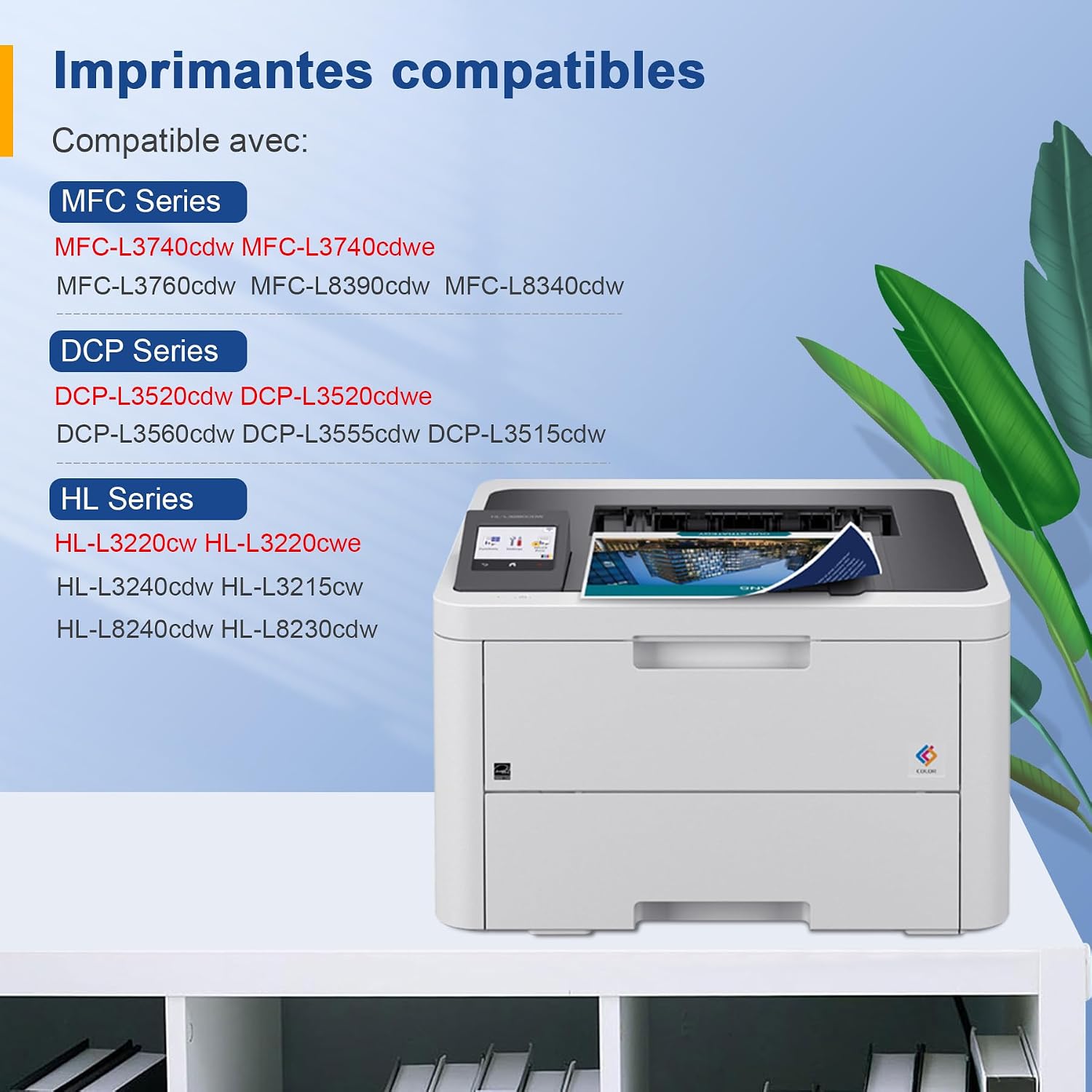 Detalle de Toner TN248XL compatible Brother (pack couleur + noir) – TN248 / TN248XL pour HL-L3240CDW, MFC-L8390CDW et plus