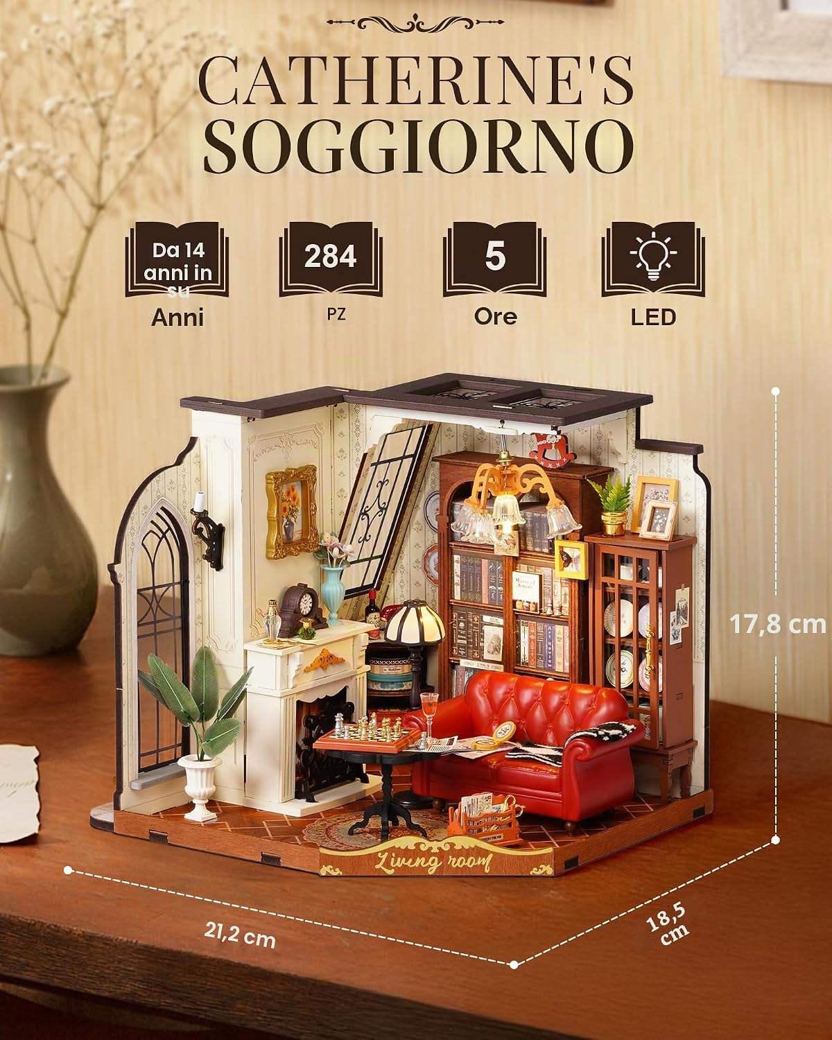 Detalle de Rolife Casa delle Bambole Salotto di Catherine – Kit in legno per adulti, assemblaggio rilassante