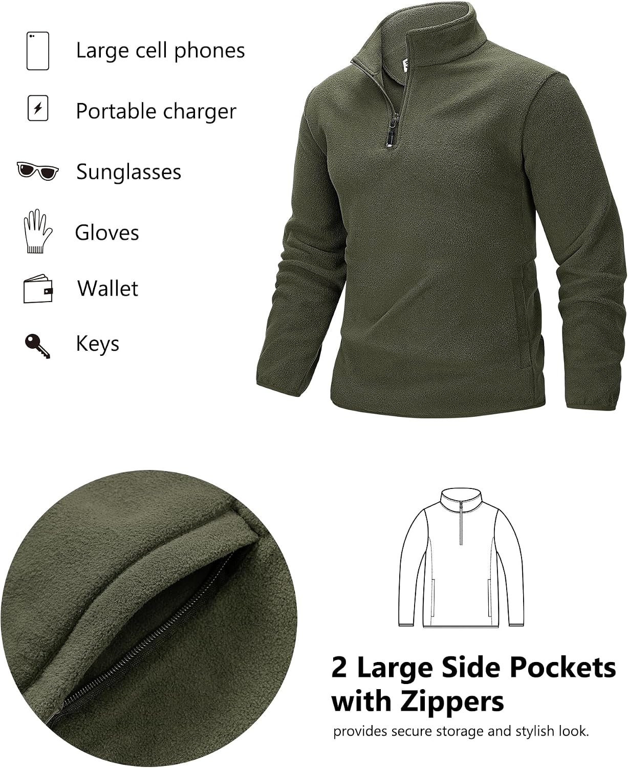 Detalle de 33,000ft Men’s Microfleece Half-Zip Pullover Jacket with 2 Pockets