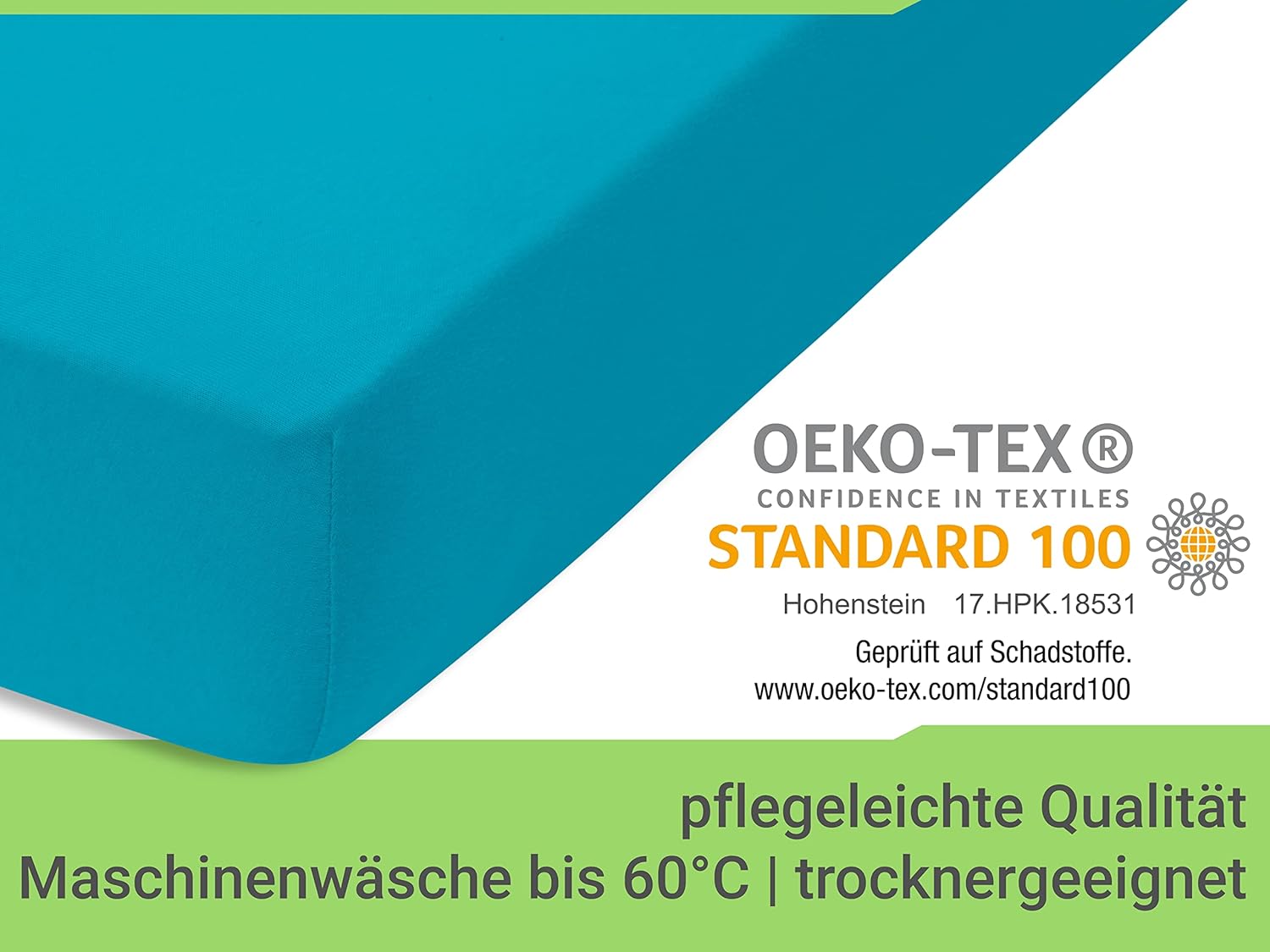 Detalle 2 de Emily's Drap Housse 100x100 coton – lot de 2 turquoise, jersey pour lit parapluie et parc bébé (Oeko-Tex)