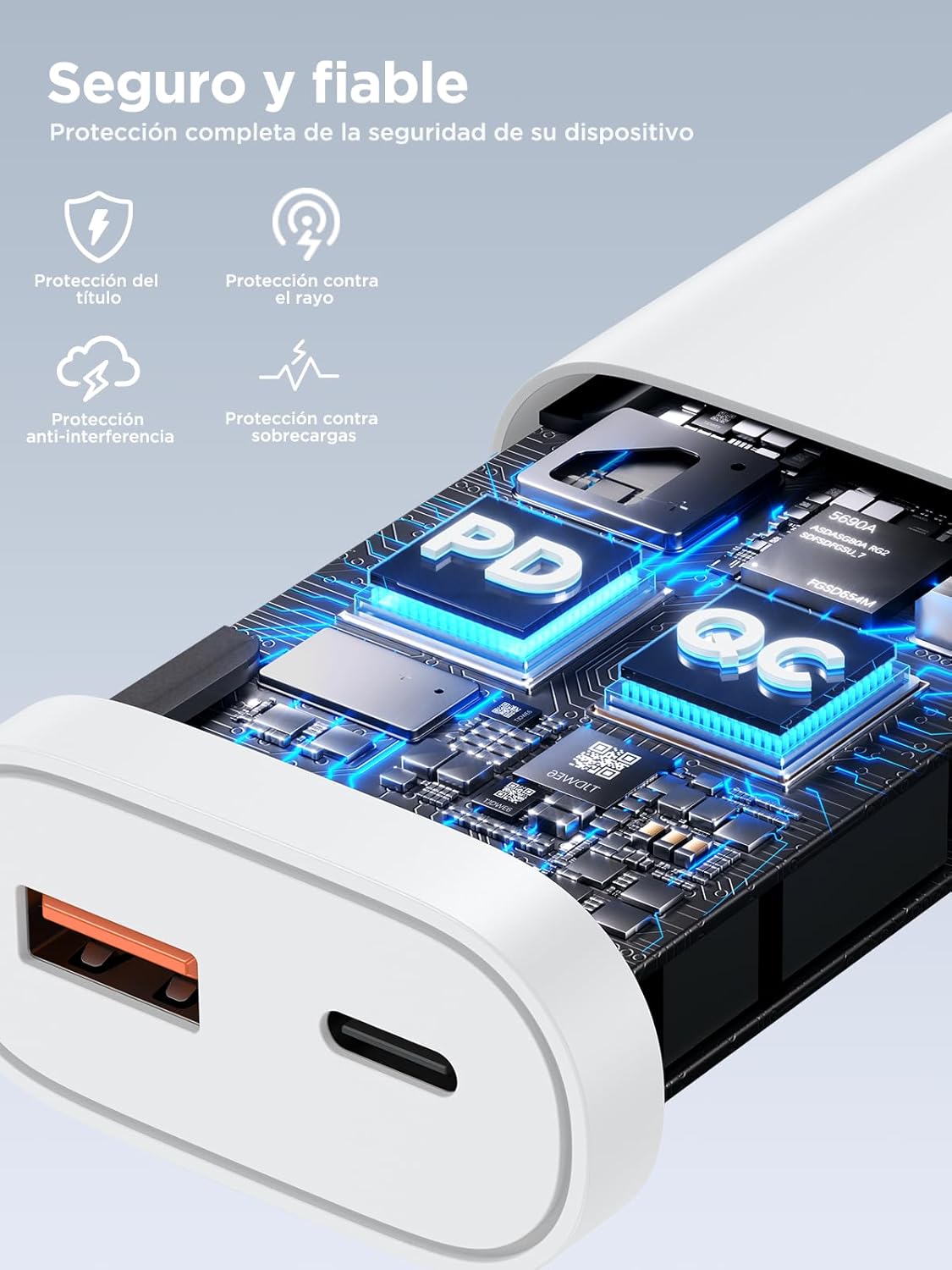 Thumbnail 2 de Aioneus Cargador USB 20W con USB‑C y USB‑A (PD + QC) para iPhone, iPad y móviles Samsung