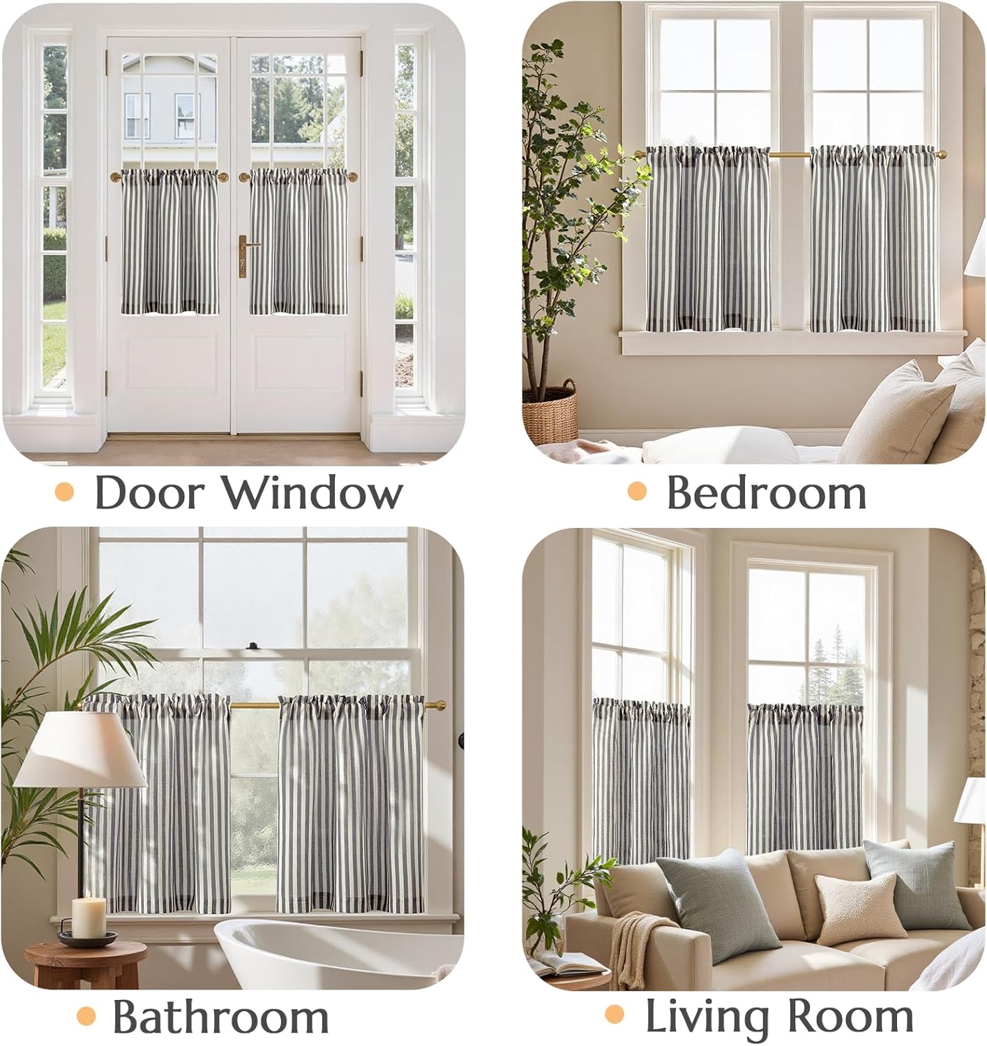 Thumbnail 3 de Jinchan Striped Linen Curtains 24"