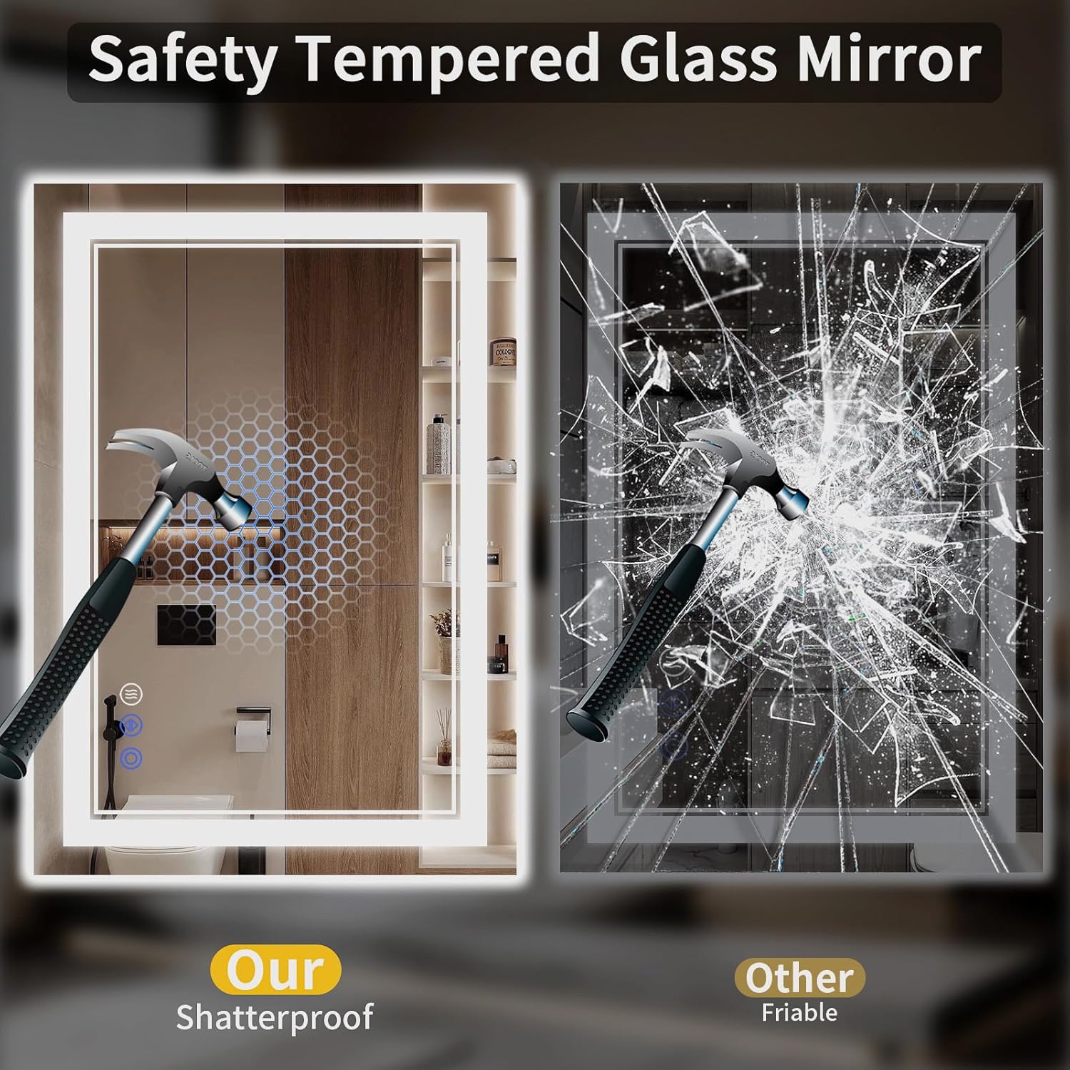 Thumbnail 5 de WISSMIELS 30"x36" LED Bathroom Mirror with Lights – Anti-Fog, Backlit + Front Lit, Dimmable, 3 Color Temperatures, Tempered Glass