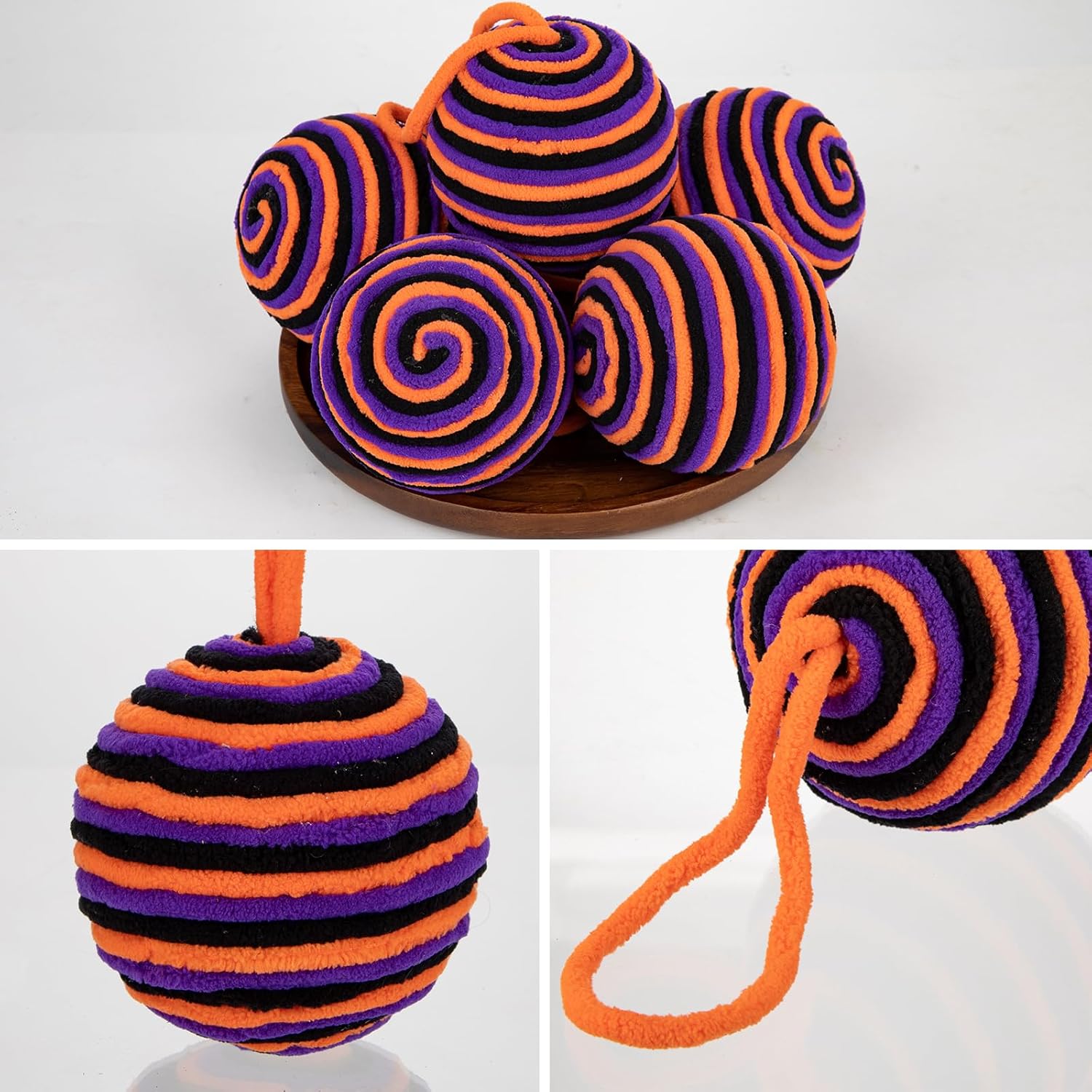 Thumbnail 5 de Oairse 10cm Purple Orange Christmas Baubles Ornament – 6-Pack Yarn Balls
