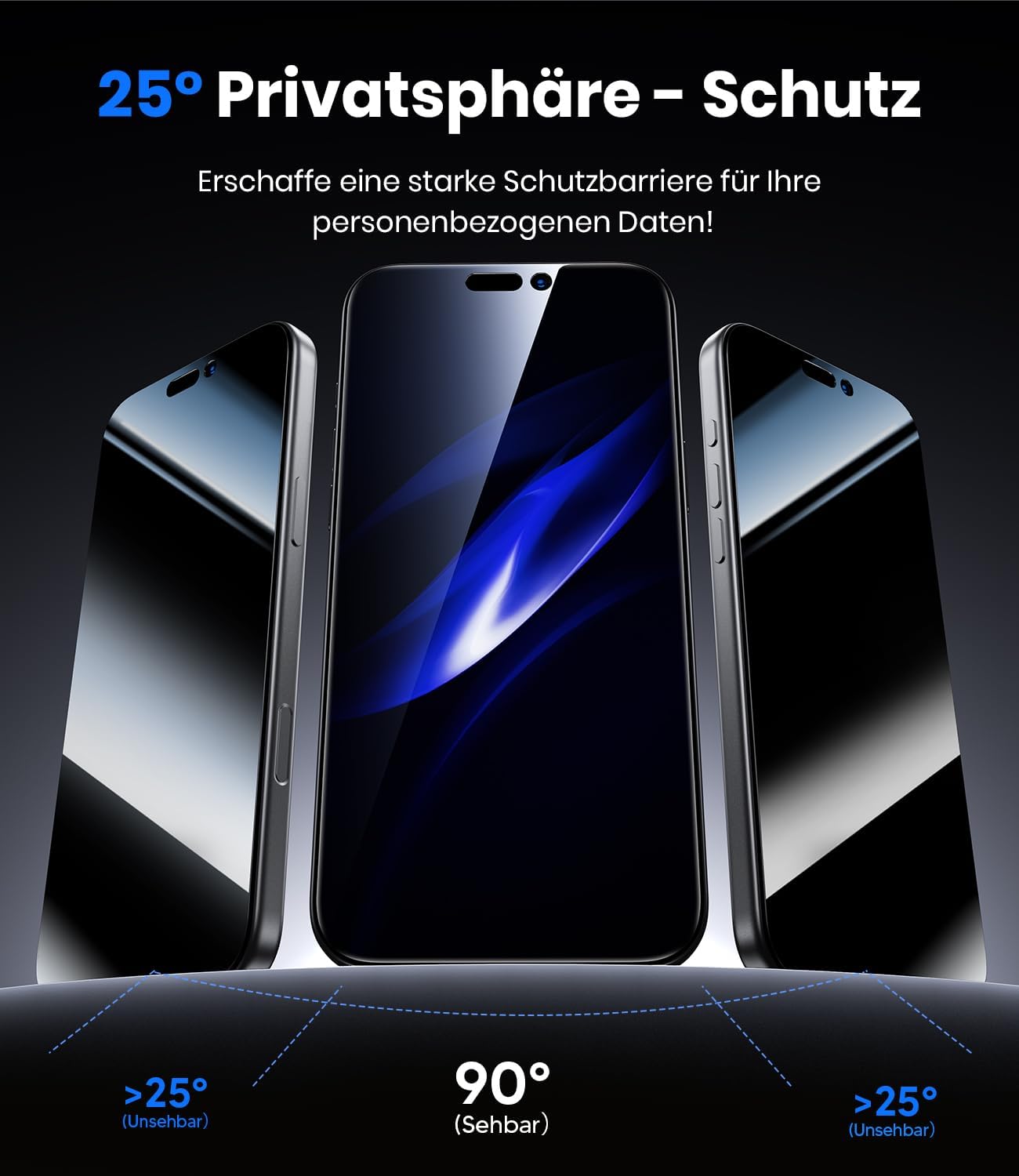 Detalle de Hoerrye Privacy-Schutzfolie für iPhone Air (Panzerglas, 9H+), Sichtschutz 25° – 2 Stück, mit Einbau-Case
