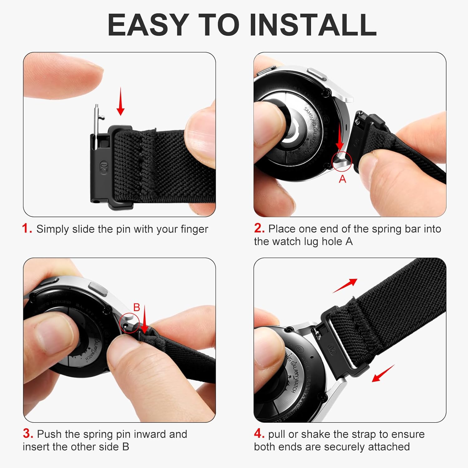 Thumbnail 6 de Lerobo Elastic Straps: 20mm Nylon Sport Band for Samsung Galaxy Watch 7/6/5/4 and Garmin Range