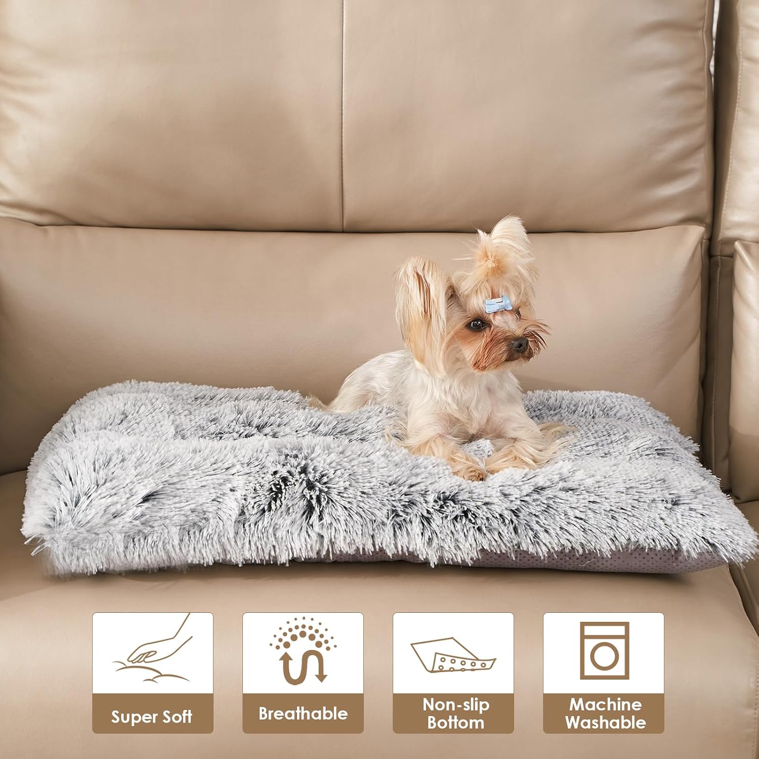 Thumbnail 3 de EHEYCIGA Fluffy Small Dog Crate Bed (Calming Anti-Anxiety) Grey, 60x45x7.5cm