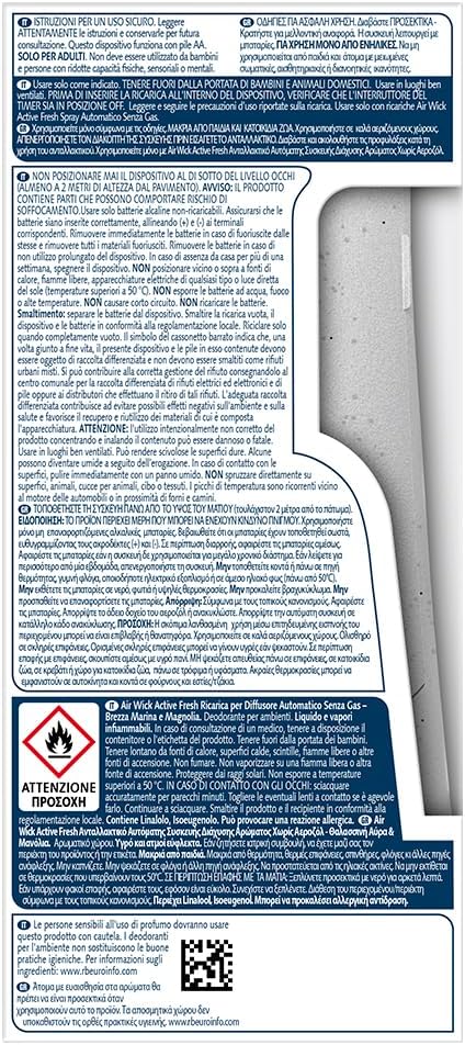 Detalle 2 de Airwick Active Fresh Deodorante per Ambienti – Diffusore automatico senza gas con ricarica Brezza Marina e Magnolia (228 ml)