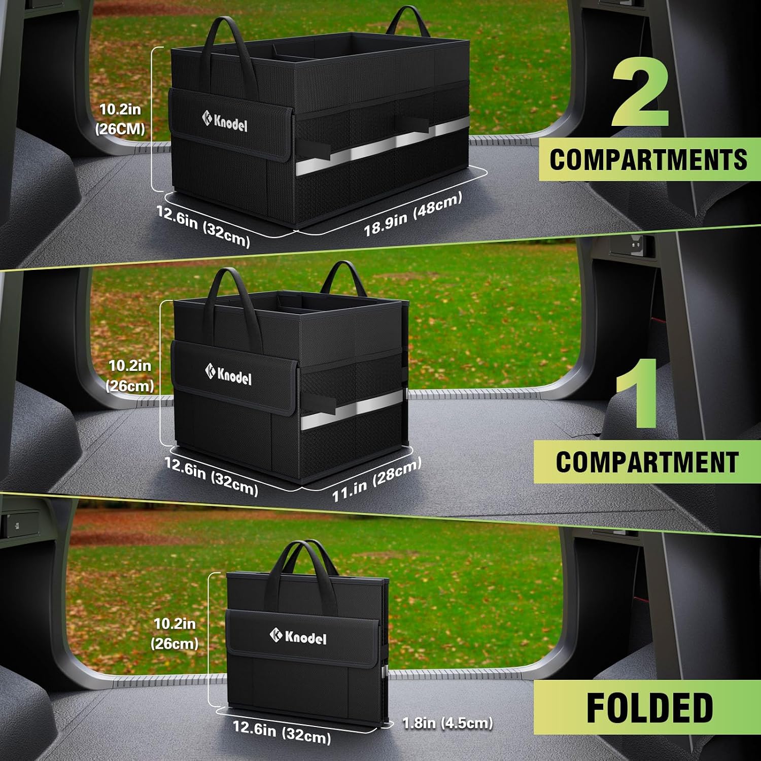 Detalle de K KNODEL Car Boot Organiser – Boot Storage Box and Bag for Small Vehicle & SUV (Small, Black)