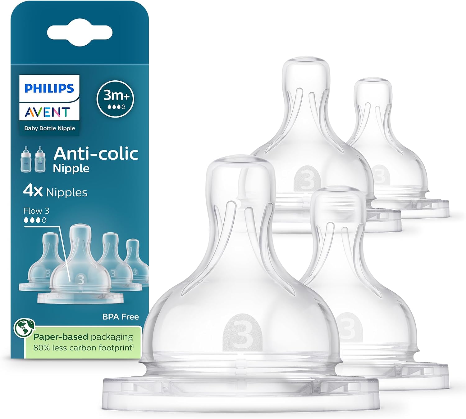 Detalle de Philips Avent SCY763/44 アンチコリック乳首 ミディアムフロー・BPAフリー 4個入り