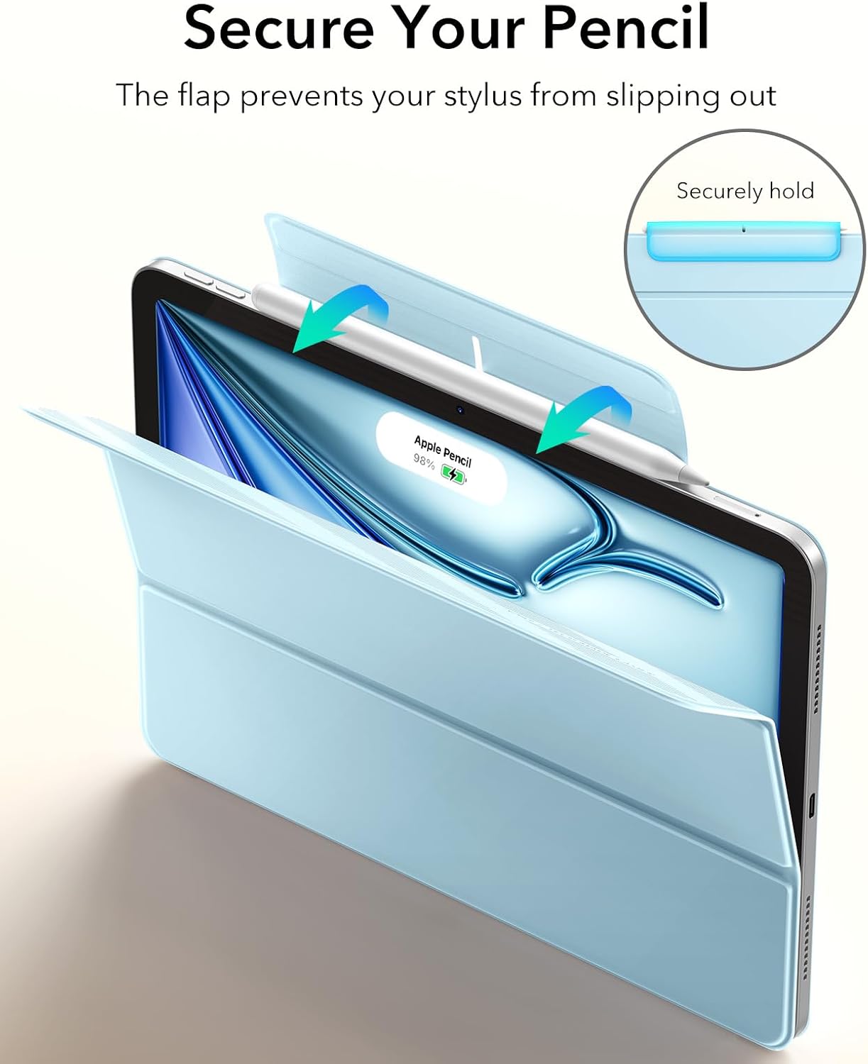 Detalle de ESR Hülle für iPad Air 11 Zoll (M4/M3/M2) – Starke Magnetbefestigung, Trifold-Ständer, helles Blau