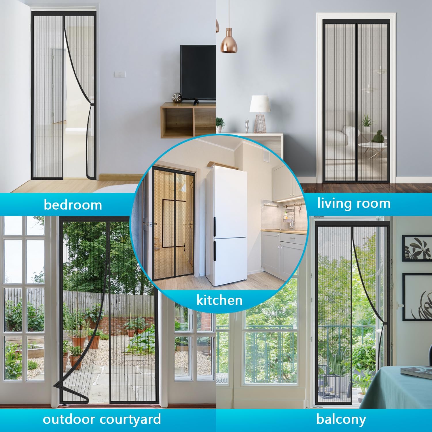 Thumbnail 5 de Magnetic Bug Mesh Door Fly Screen Curtain for Patio Doors (90 × 210cm) with Power Magnets