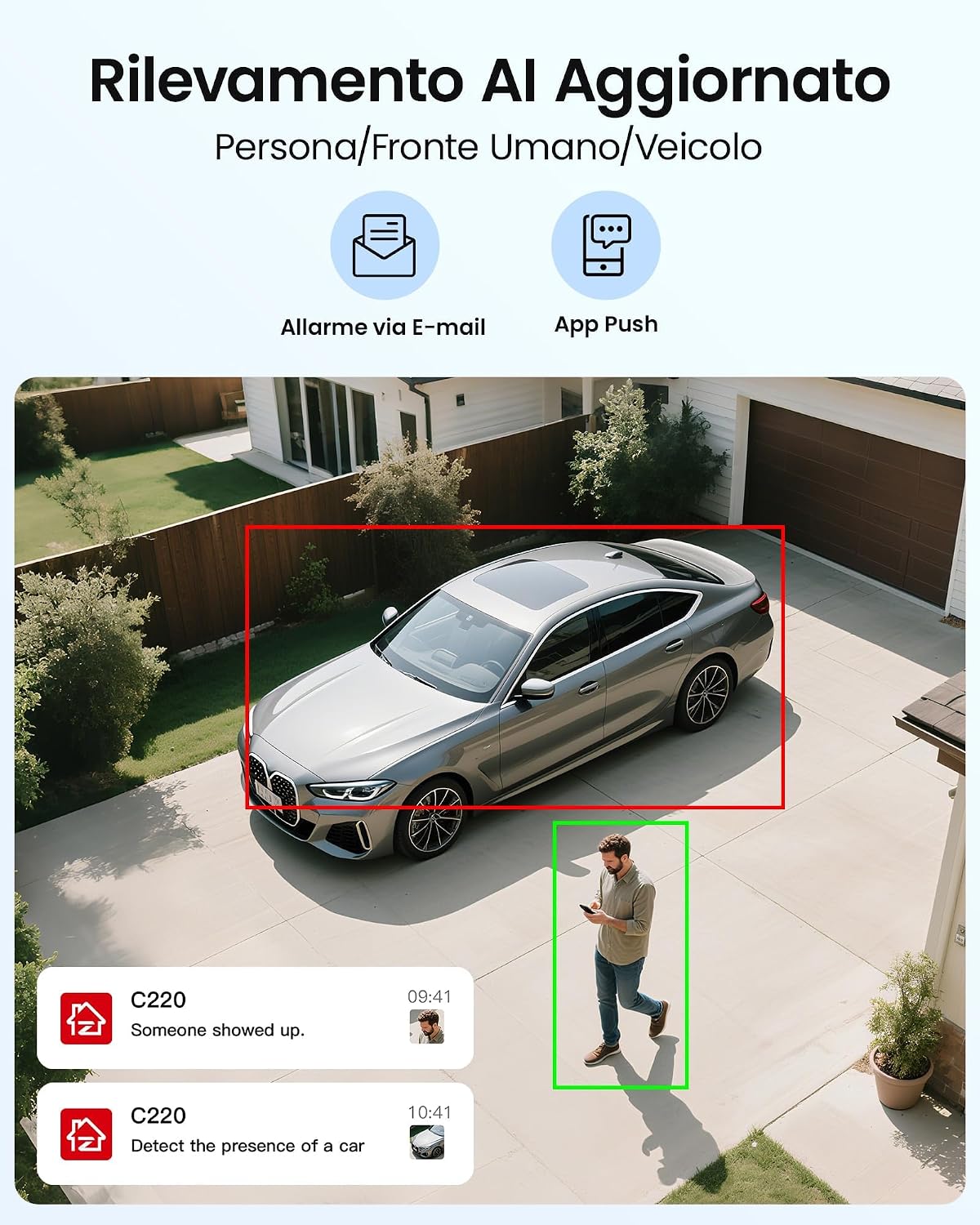 Detalle 2 de ZOSI Set telecamere di sorveglianza PoE 4K per esterni C220 — 4 camere IP 8 MP, audio 2 vie, NVR 8CH senza HDD