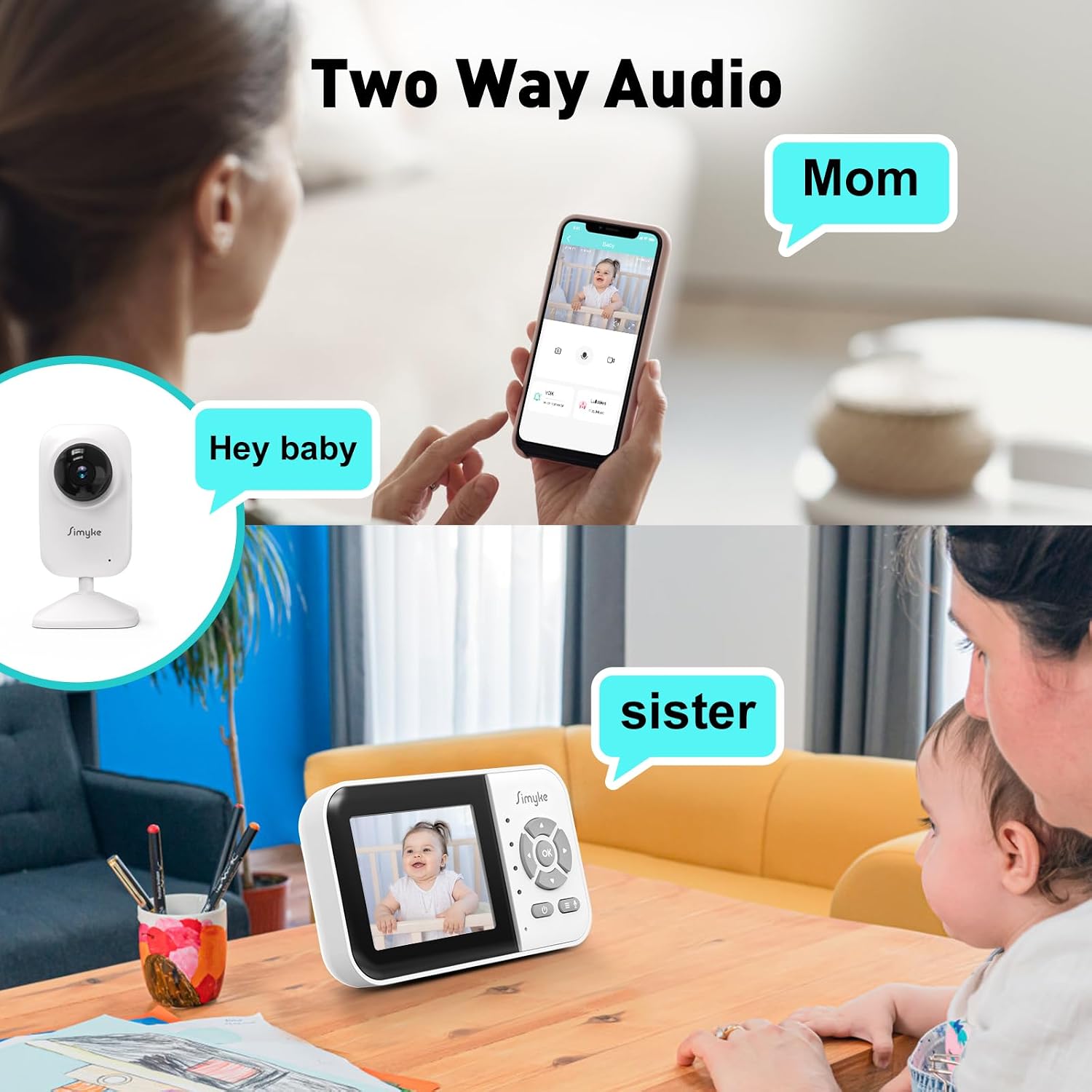 Detalle 2 de Simyke 2Cameras Video Baby Monitor with 2-Way Talk and 2.8" IPS Screen