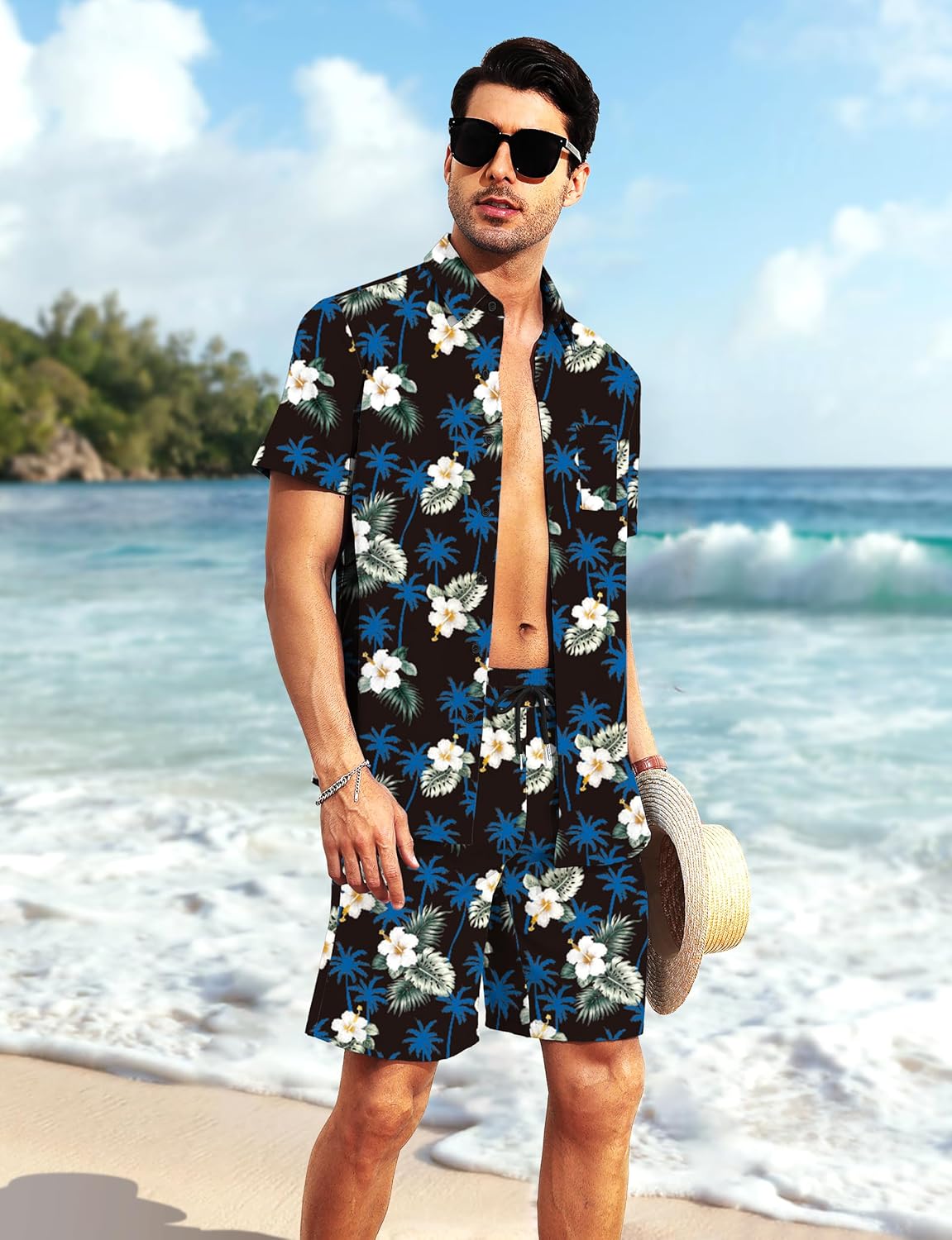 Thumbnail 2 de AIYINO Mens Hawaiian Shirt and Shorts Set – Casual Summer Beachwear