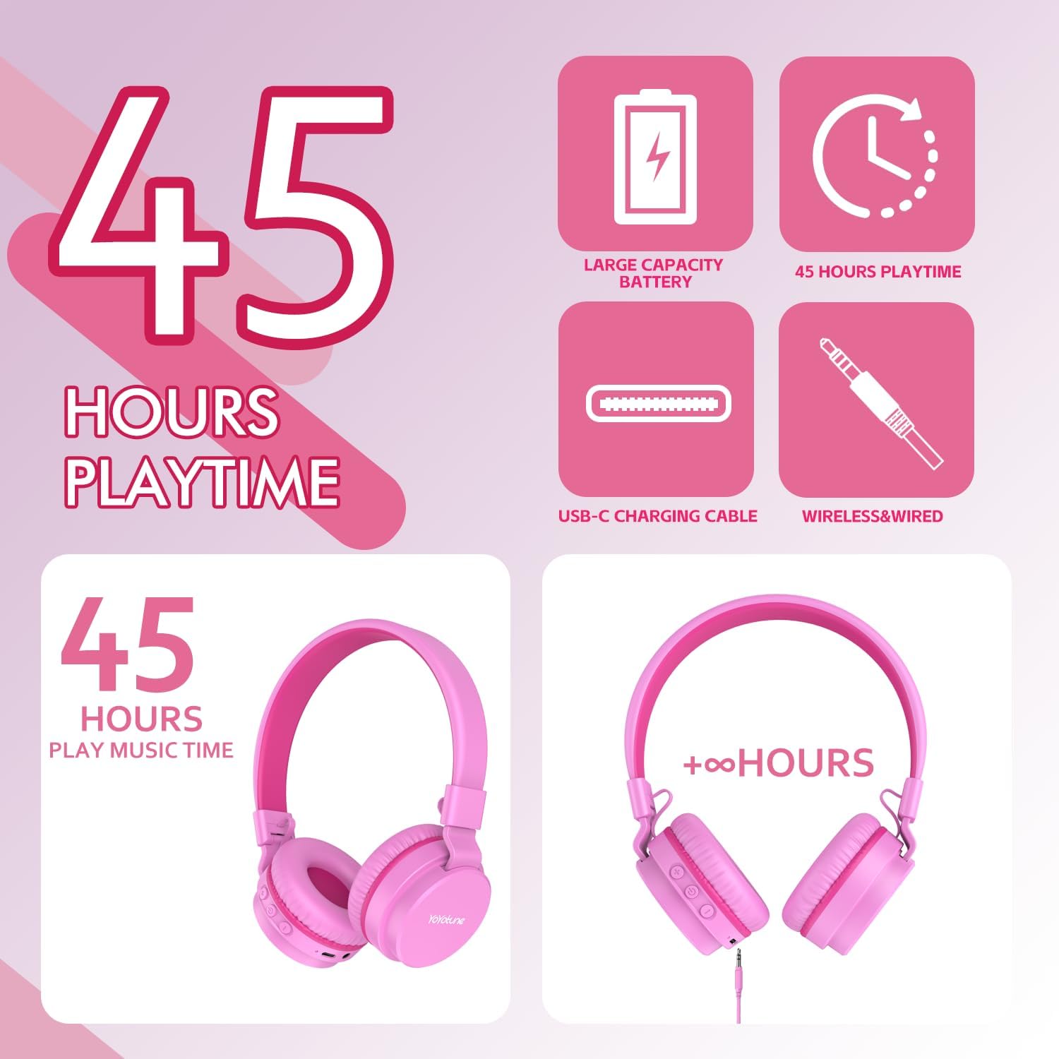Thumbnail 2 de Kids Bluetooth Headphones 40H playtime