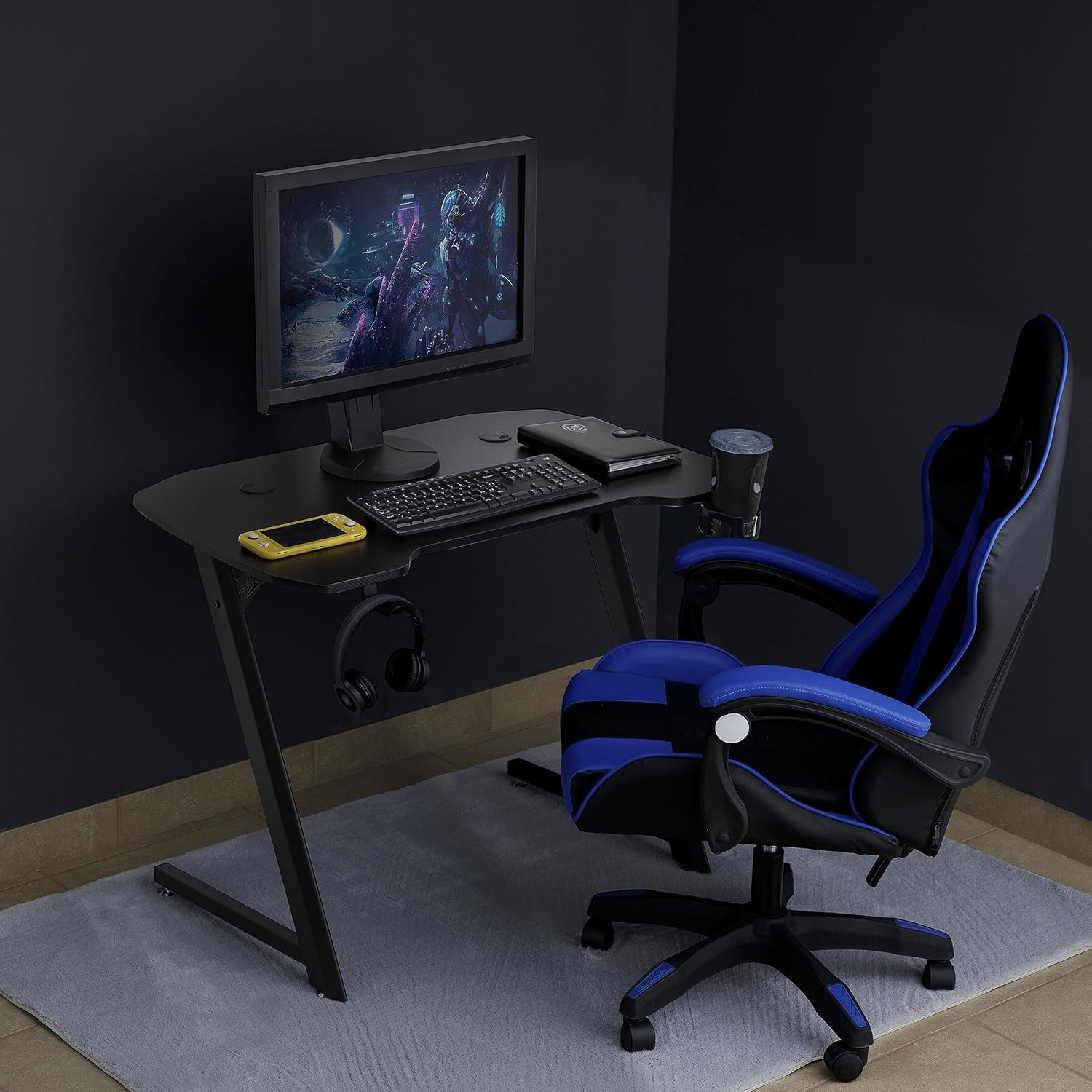 Thumbnail 1 de Baroni Home Scrivania Gaming ergonomica 100x60 cm in MDF e acciaio con supporto cuffie e porta bicchiere