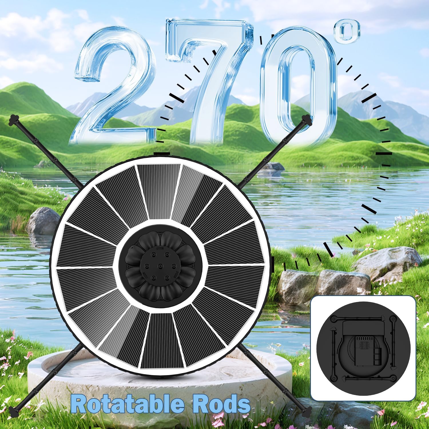 Thumbnail 2 de Fontaine Solaire Yzert 3,5W Extérieur Flottante avec Pompe Bassin – 7 buses et 4 barres rotatives