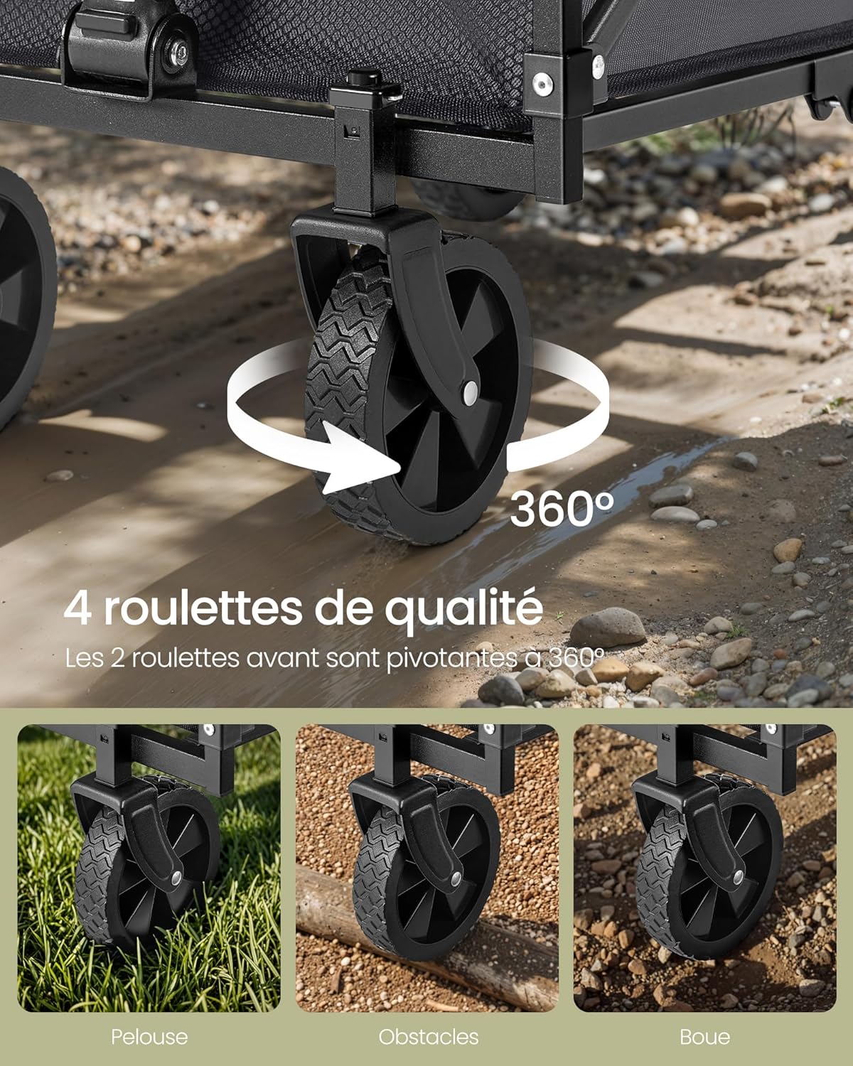 Detalle de SONGMICS Chariot de transport pliable GFW909G01, poignée, 4 roues renforcées, charge jusqu’à 150 kg, gris ardoise