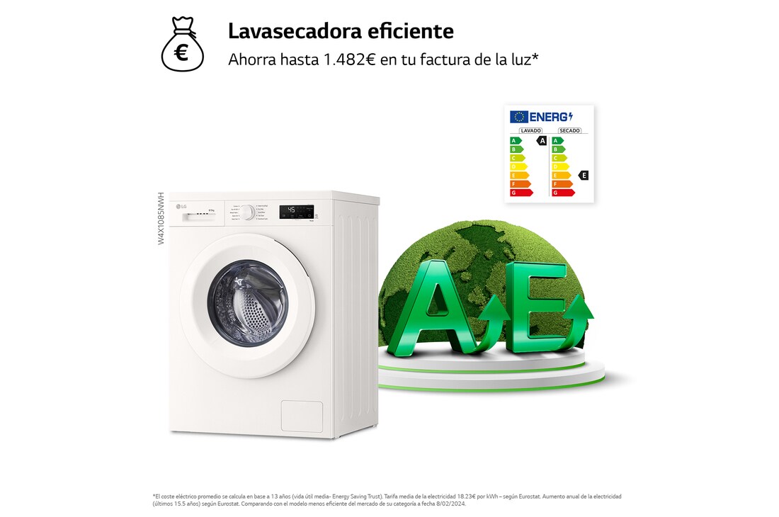 Detalle de LG W4X1085NWH Lavasecadora 8/5 kg, 1.400 rpm