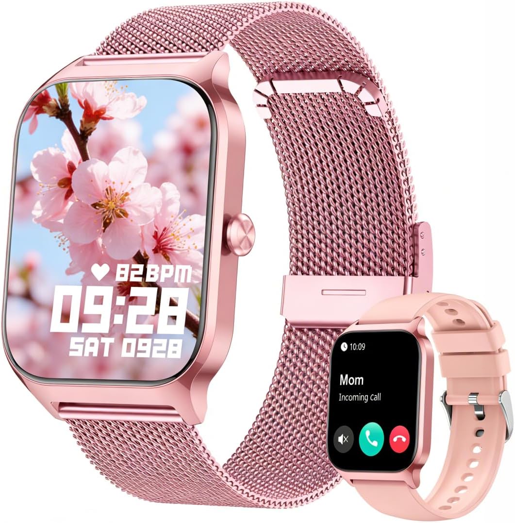 Detalle de Popglory Smartwatch mit Telefonfunktion für Damen & Herren – 1,85" HD Display, Fitnessuhr mit Blutdruck, SpO2 & mehr