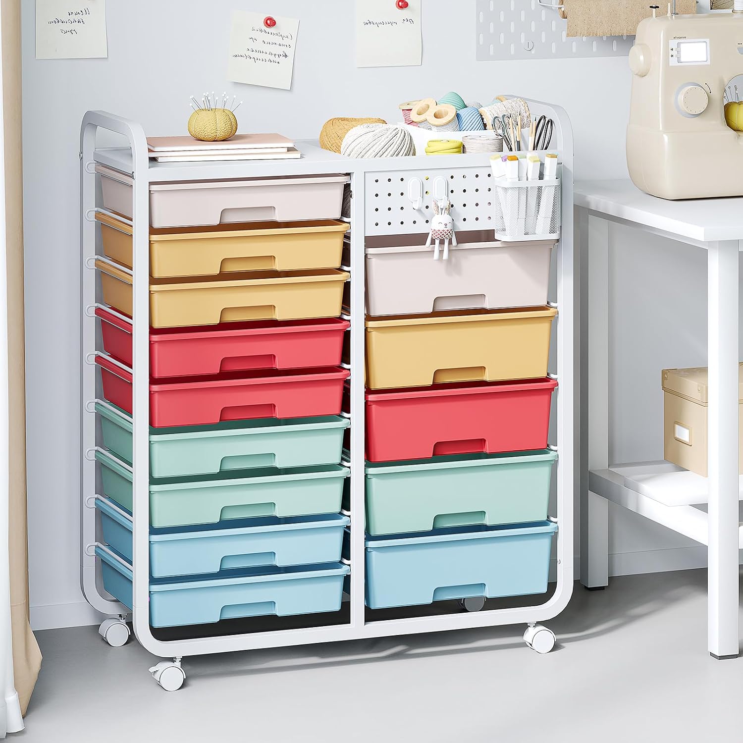 Thumbnail 6 de SYKIARIOL 14-Drawer Storage Craft Organizer Trolley with DIY Pegboard – Multicolour