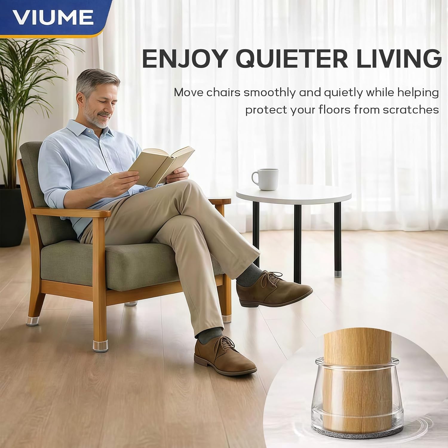 Detalle de VIUME Large (Fit 1.3"-2") Chair Leg Floor Protectors, Clear Silicone, 24-Pack