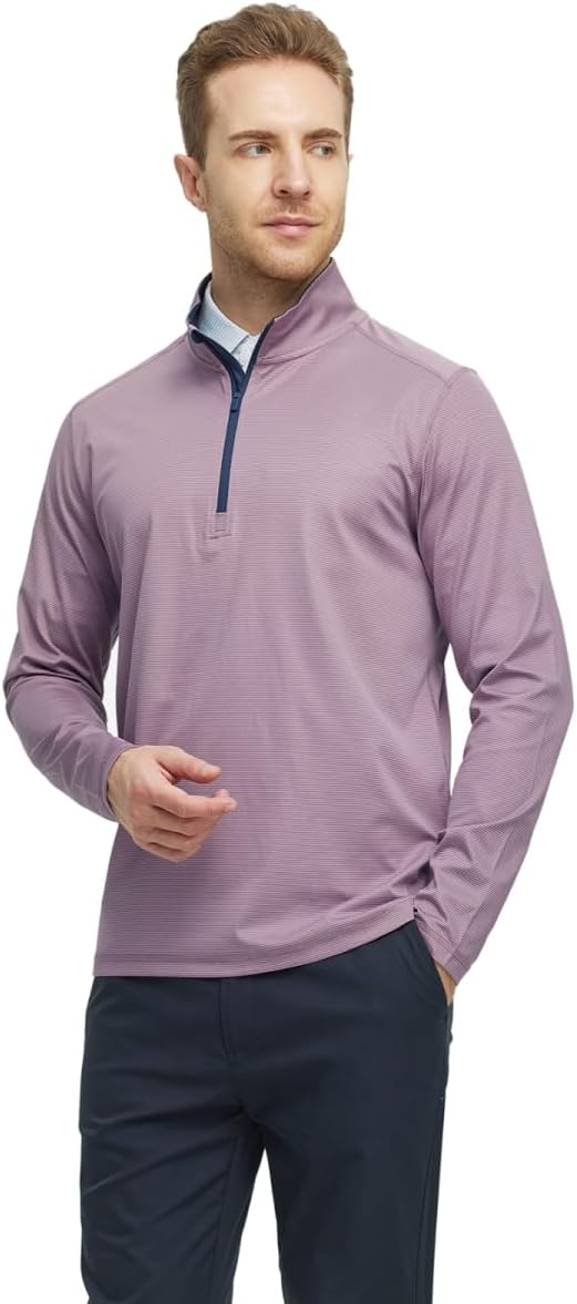 Detalle de M MAELREG Quarter Zip Pullover Men Performance Dry Fit Stripe Mock Neck Midlayer